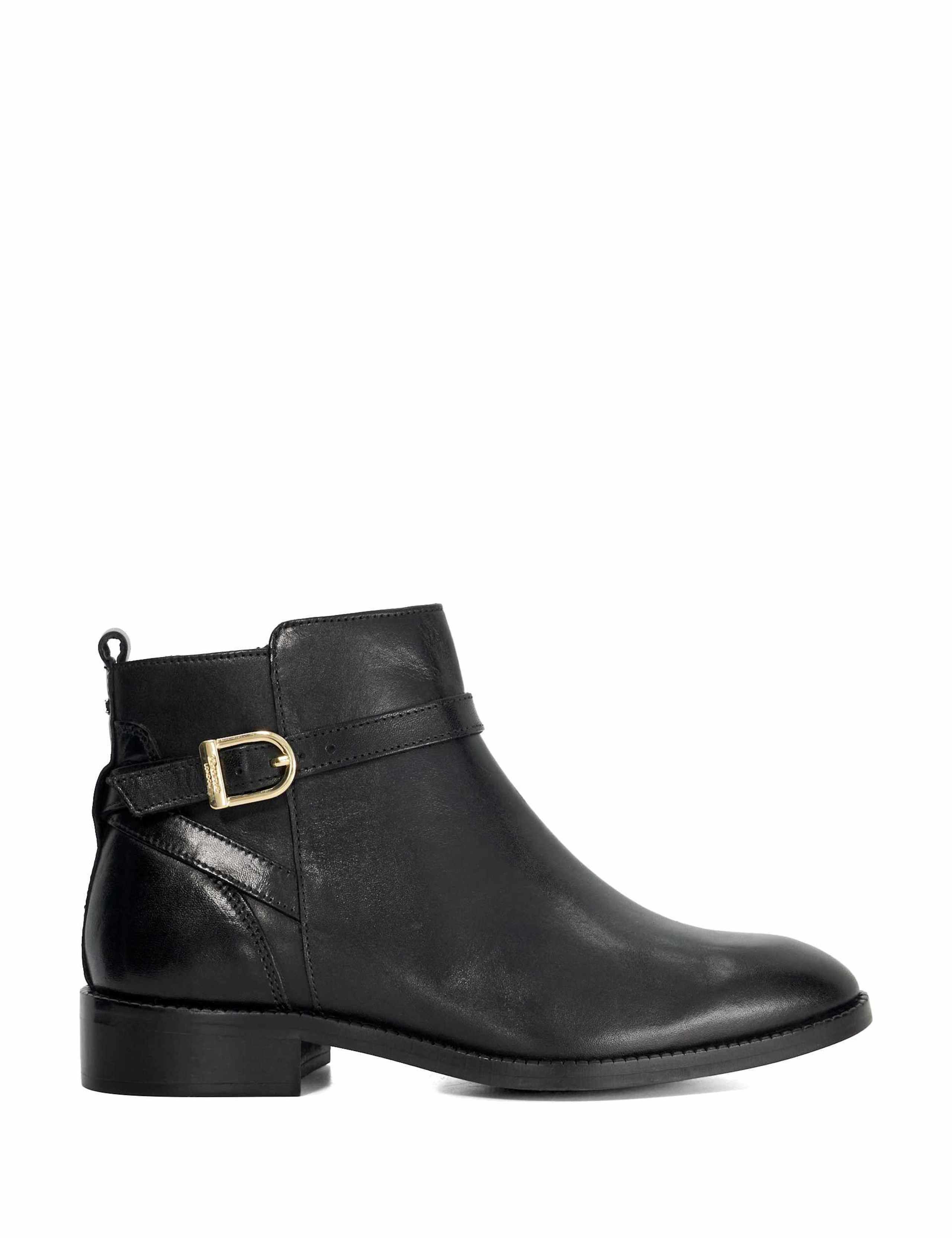 Leather Buckle Block Heel Ankle Boots