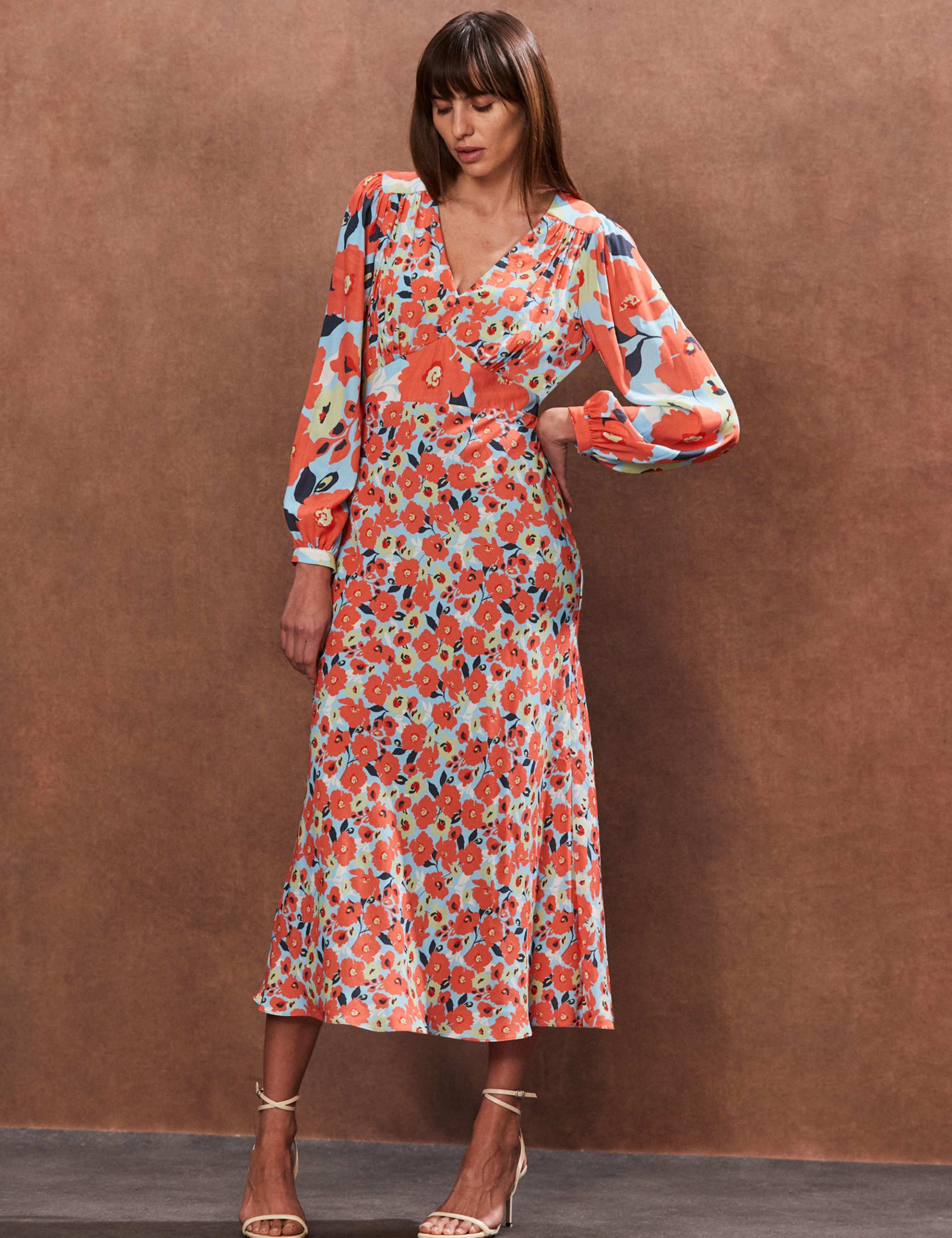 Floral V-Neck Tie Back Midaxi Tea Dress