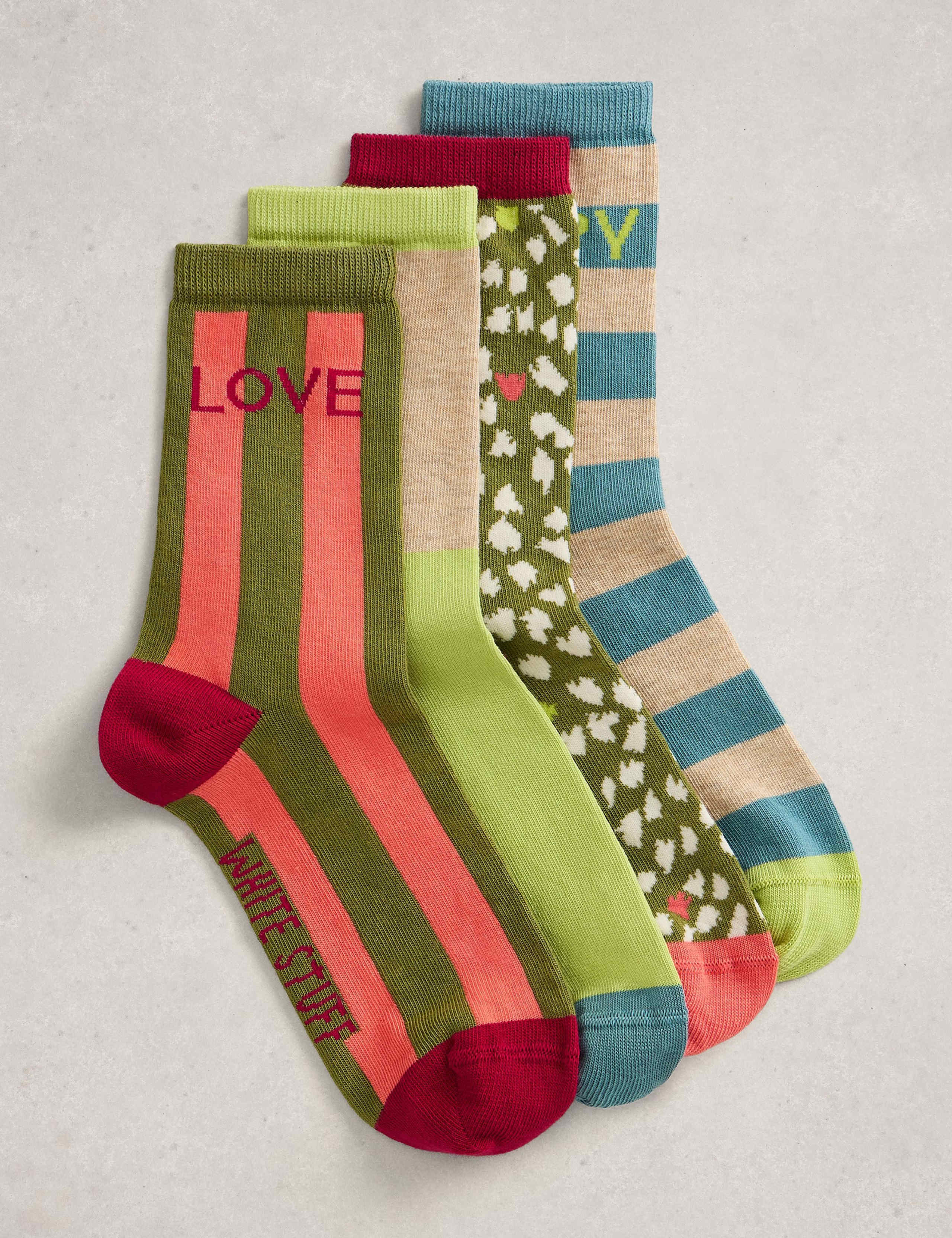 4 Pack Cotton Rich Patterned Ankle High Socks