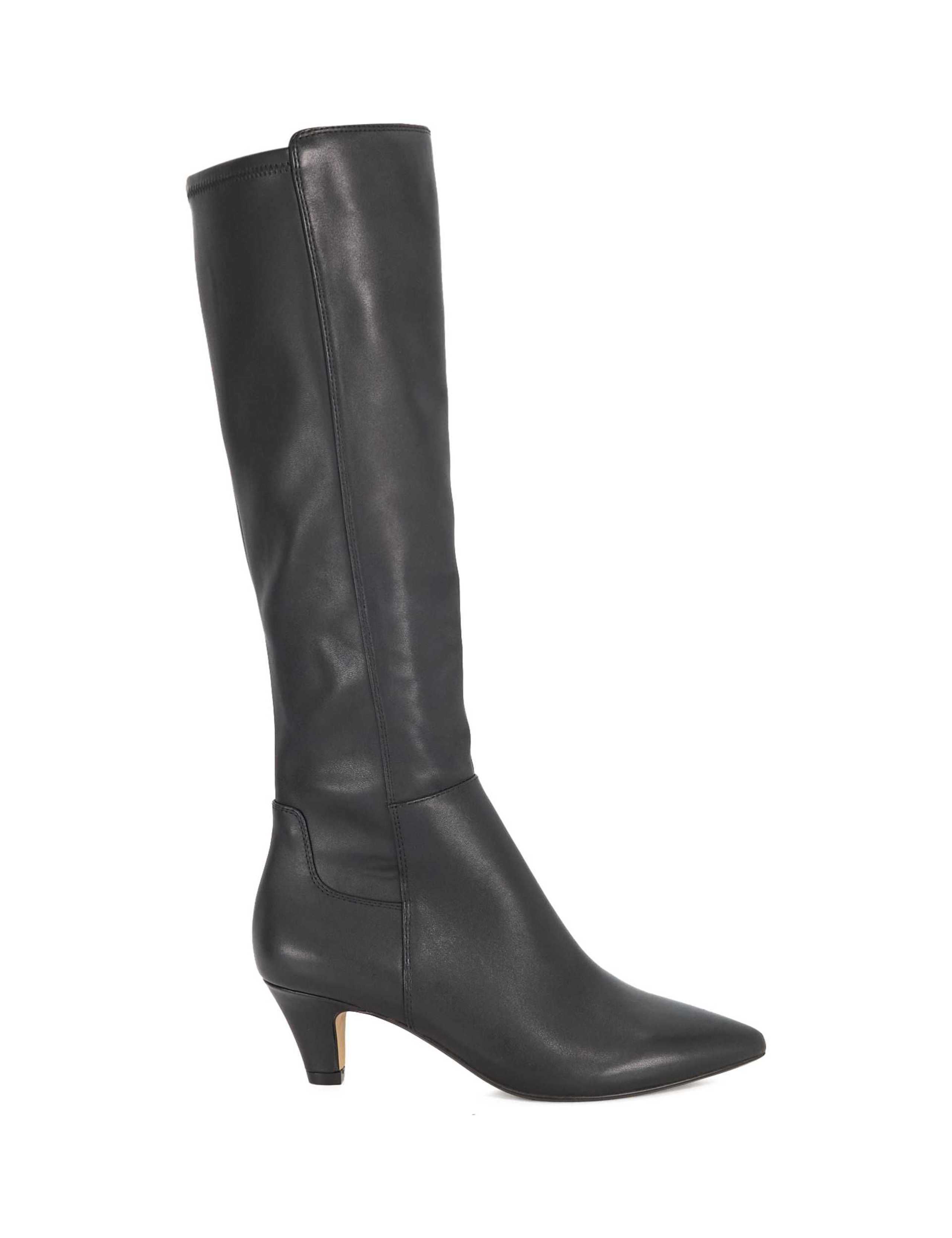 Leather Kitten Heel Knee High Boots