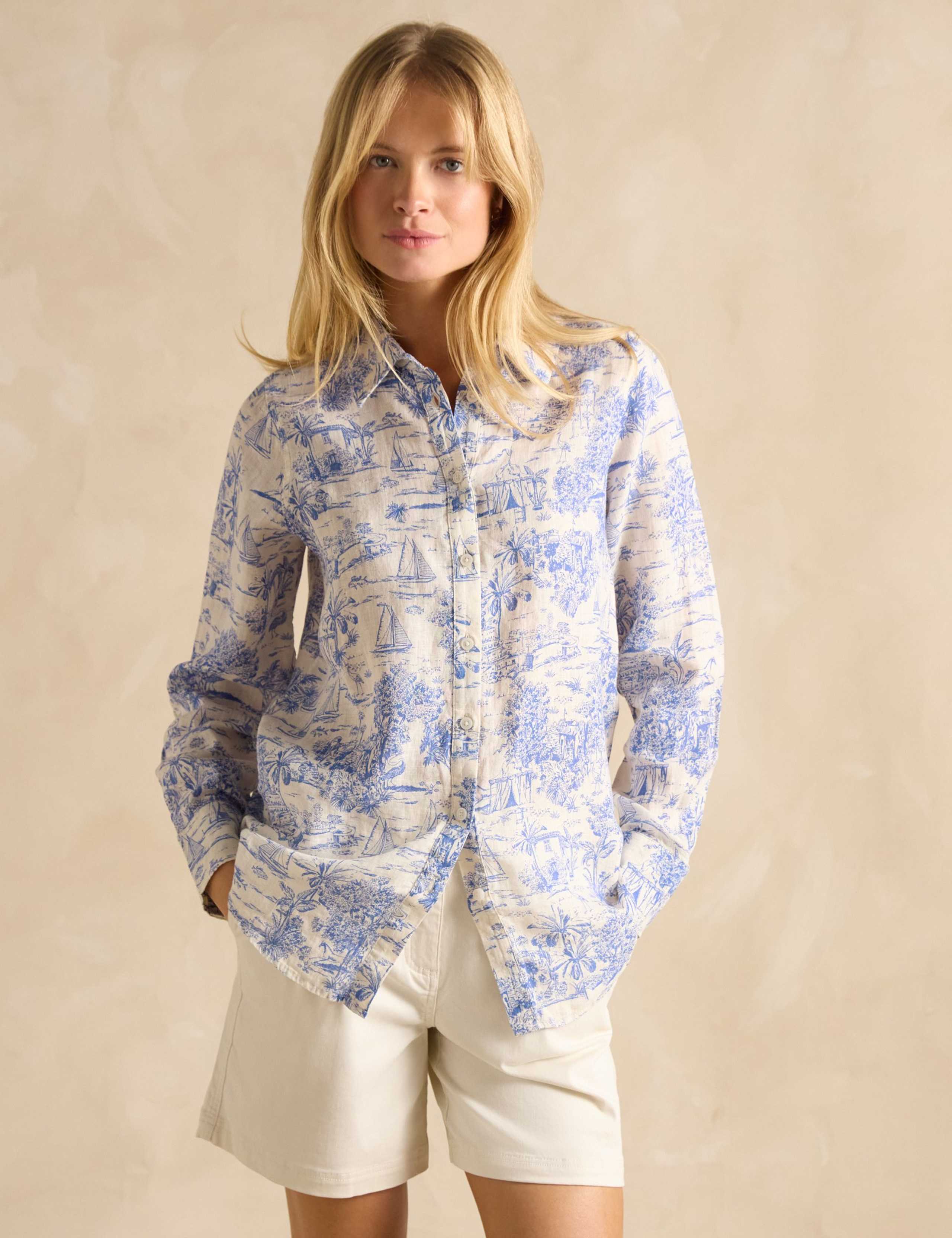 Pure Linen Printed Collared Relaxed Shirt