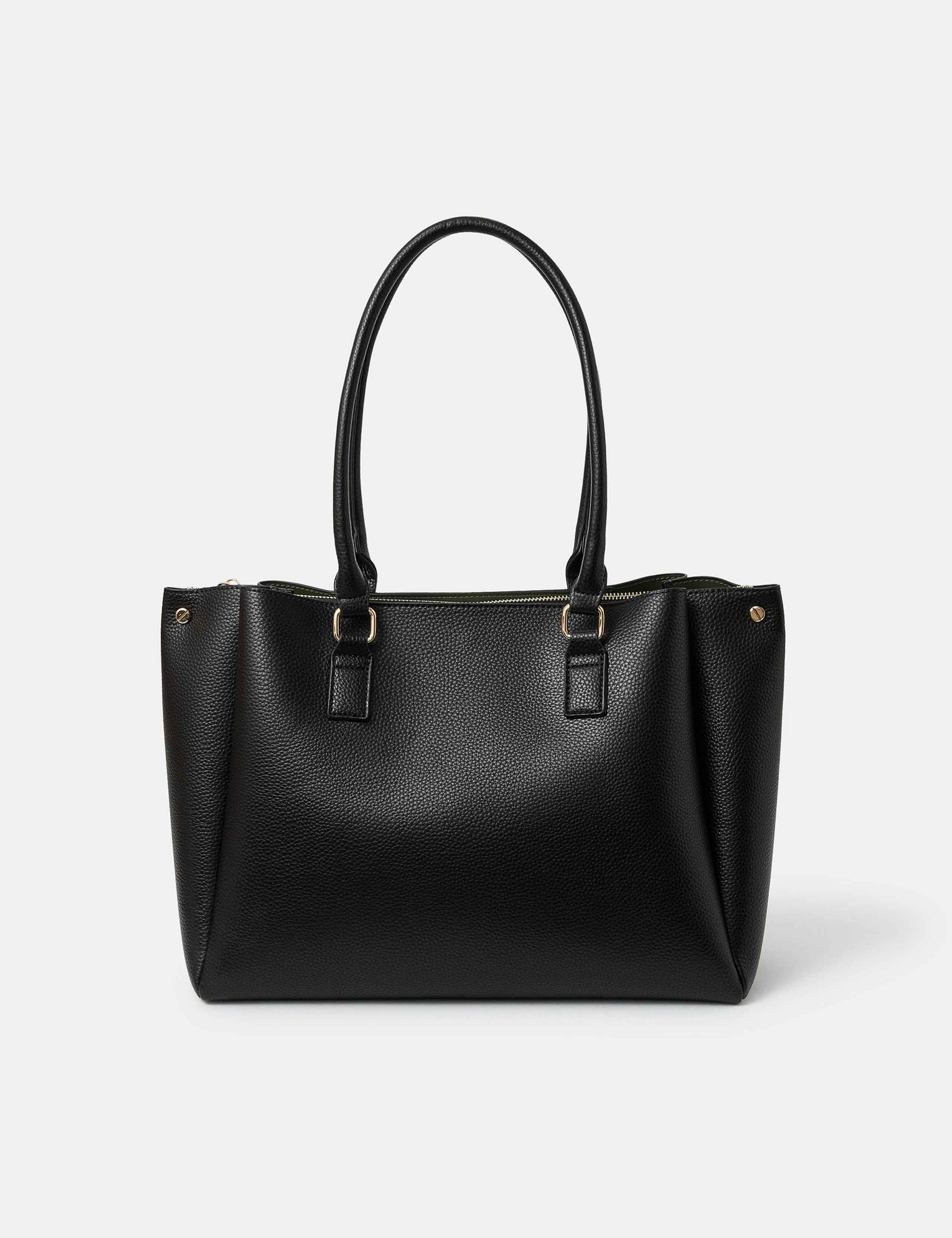Faux Leather Triple Compartment Tote Bag