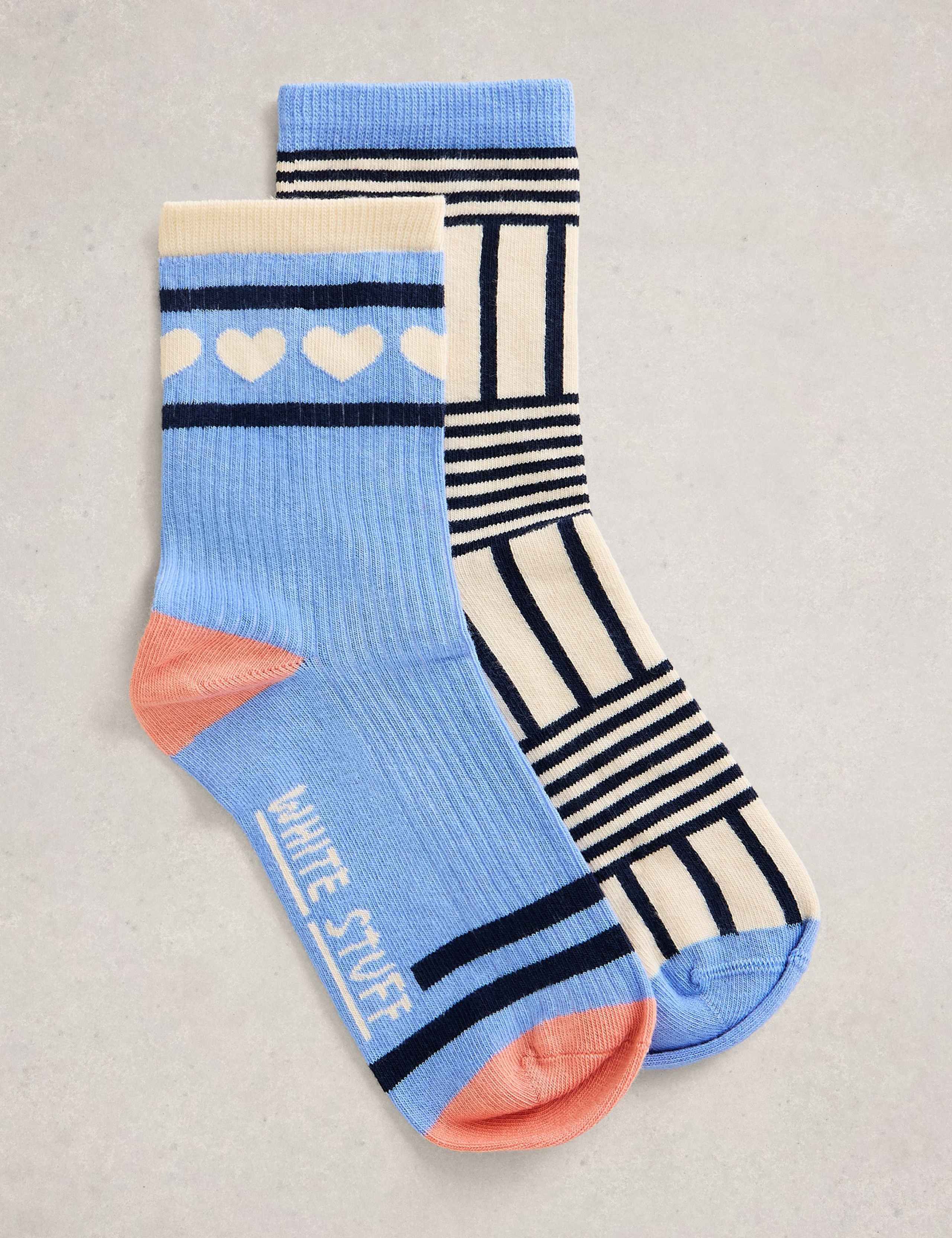 2 Pack Cotton Rich Patterned Ankle High Socks