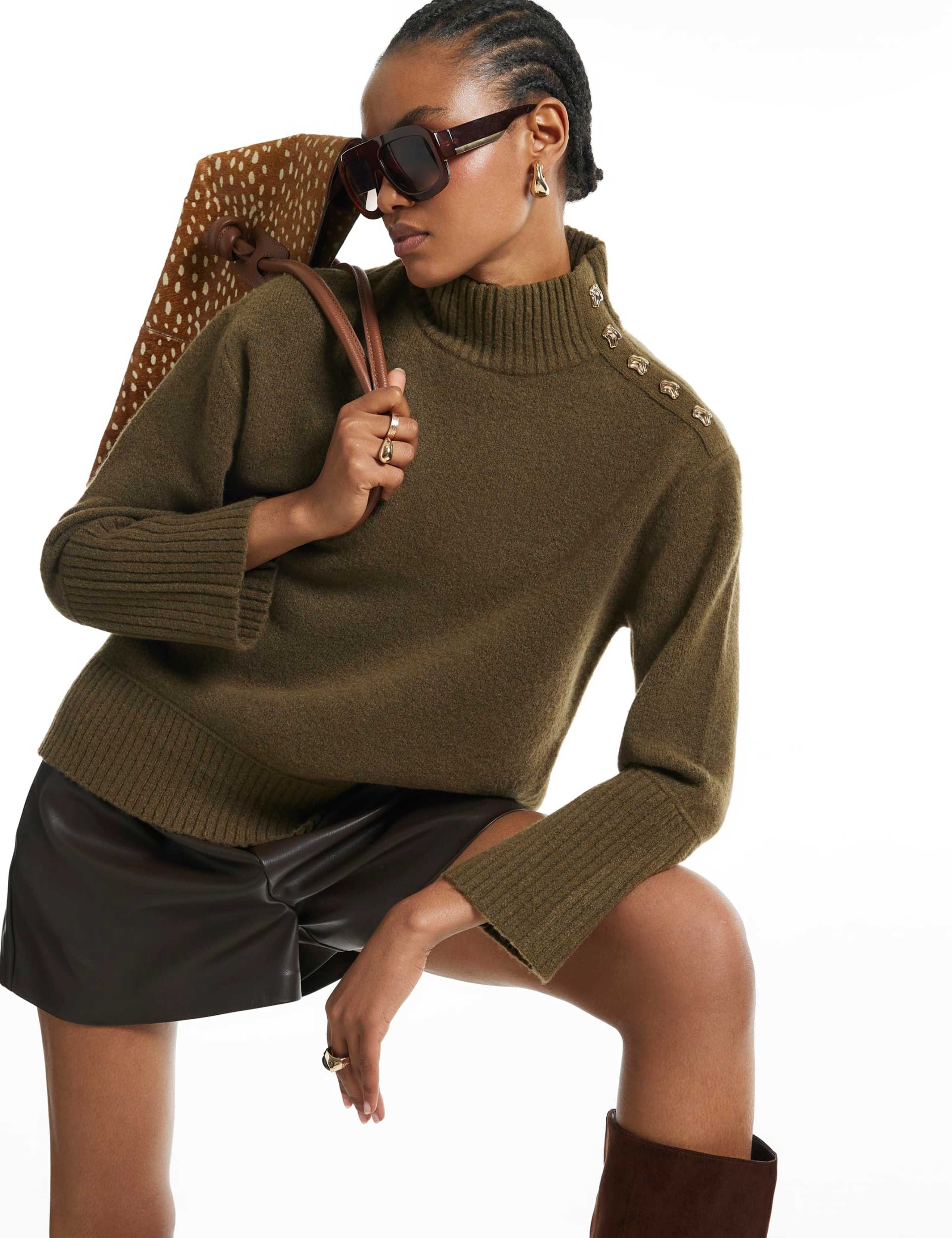 Funnel Neck Button Detail Jumper