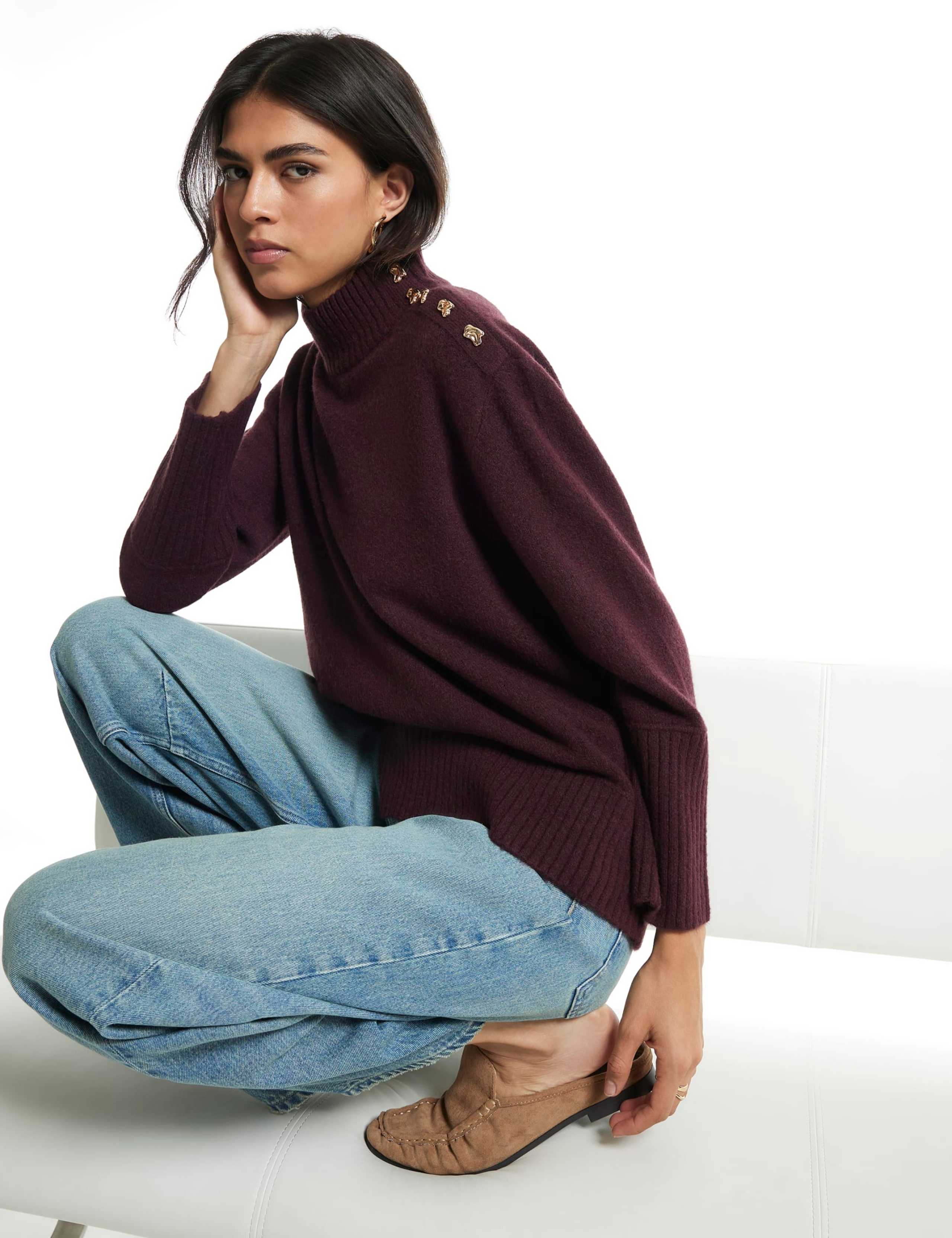 Funnel Neck Button Detail Jumper