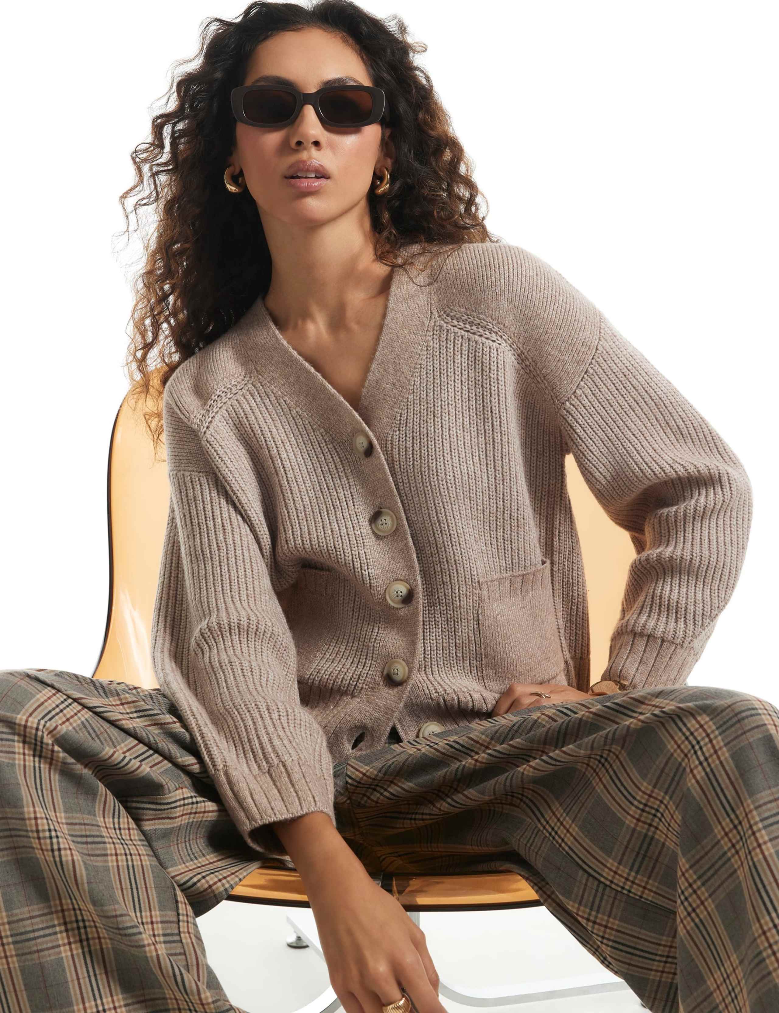 Ribbed V Neck Relaxed Cardigan