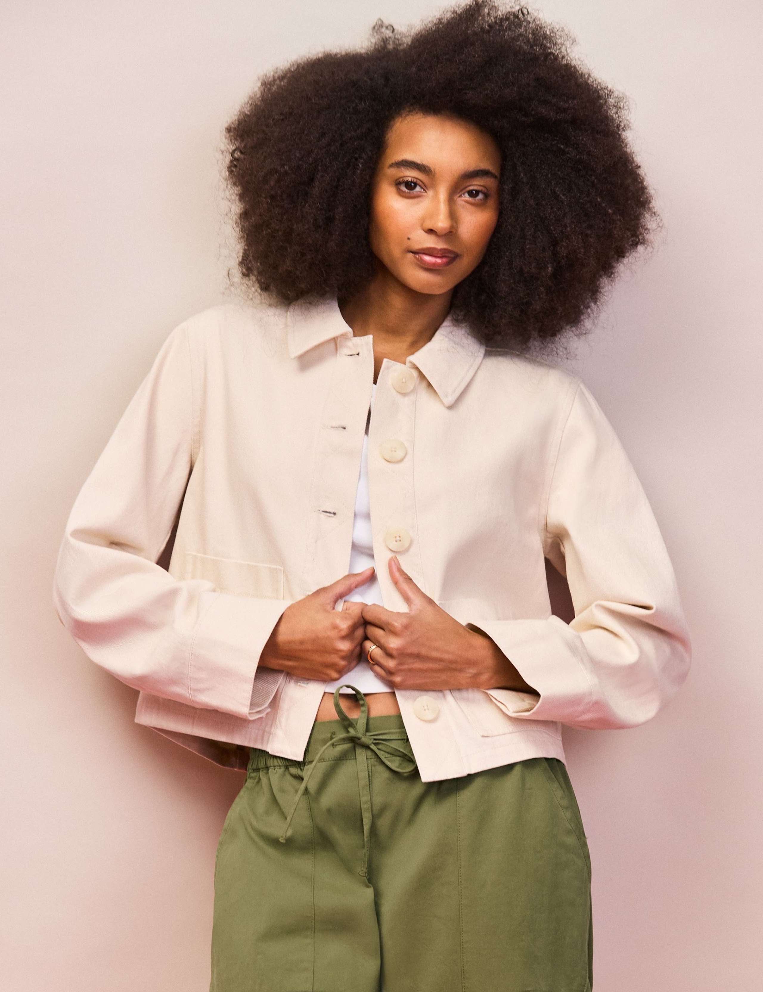 Denim Patch Pocket Lightweight Cropped Jacket