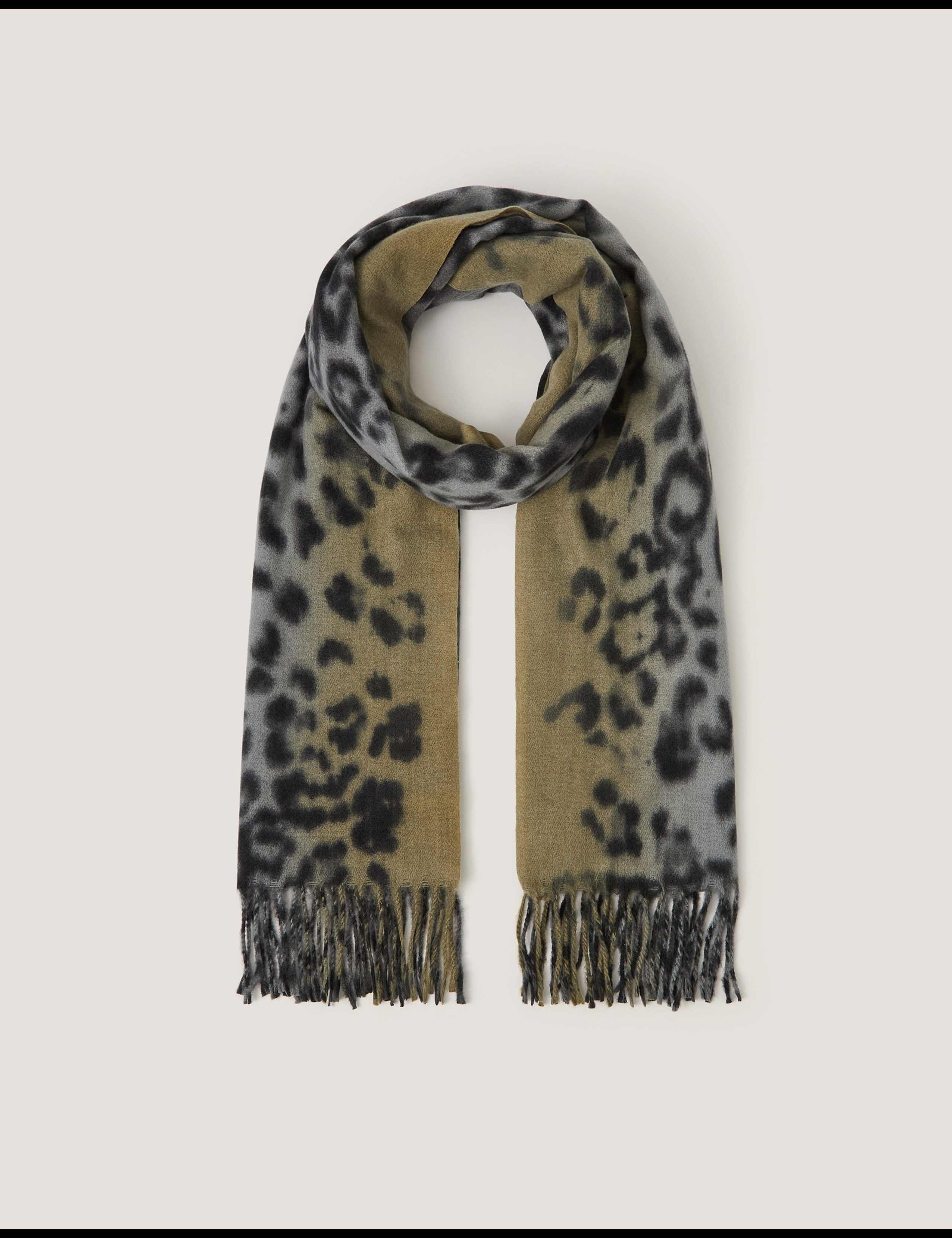 Animal Print Fringed Scarf