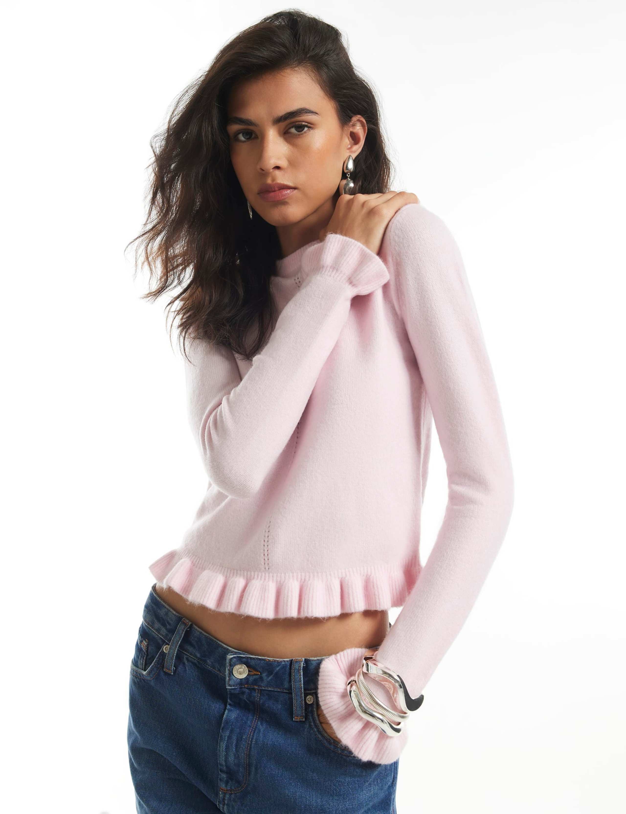 Pure Cotton Textured Frill Detail Jumper