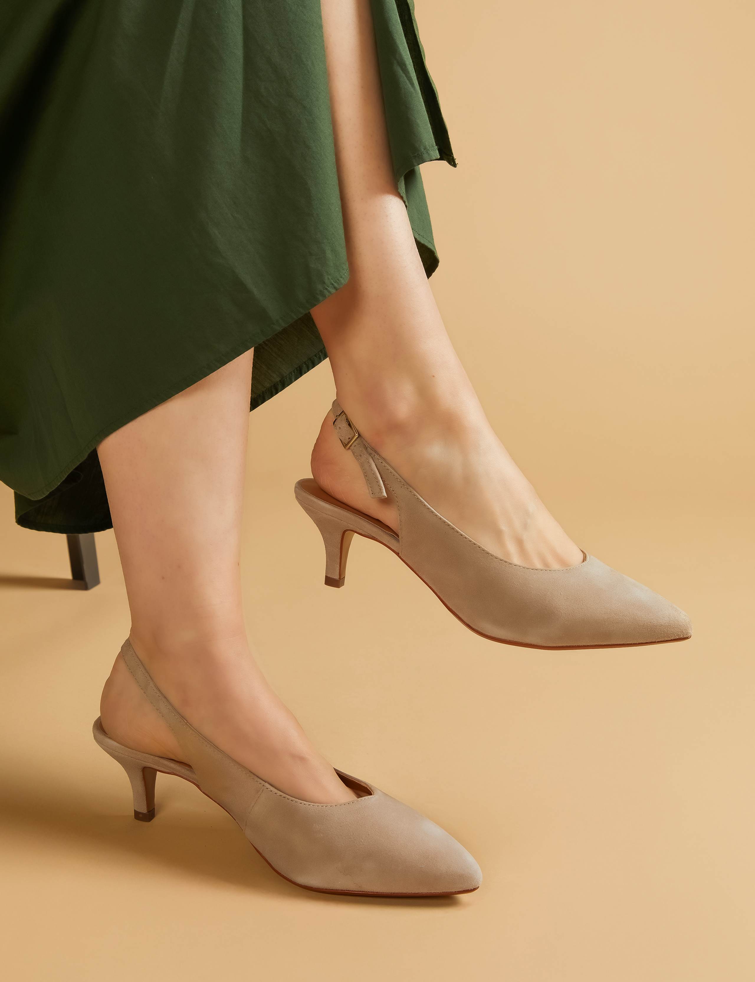 Suede Kitten Heel Pointed Slingback Shoes