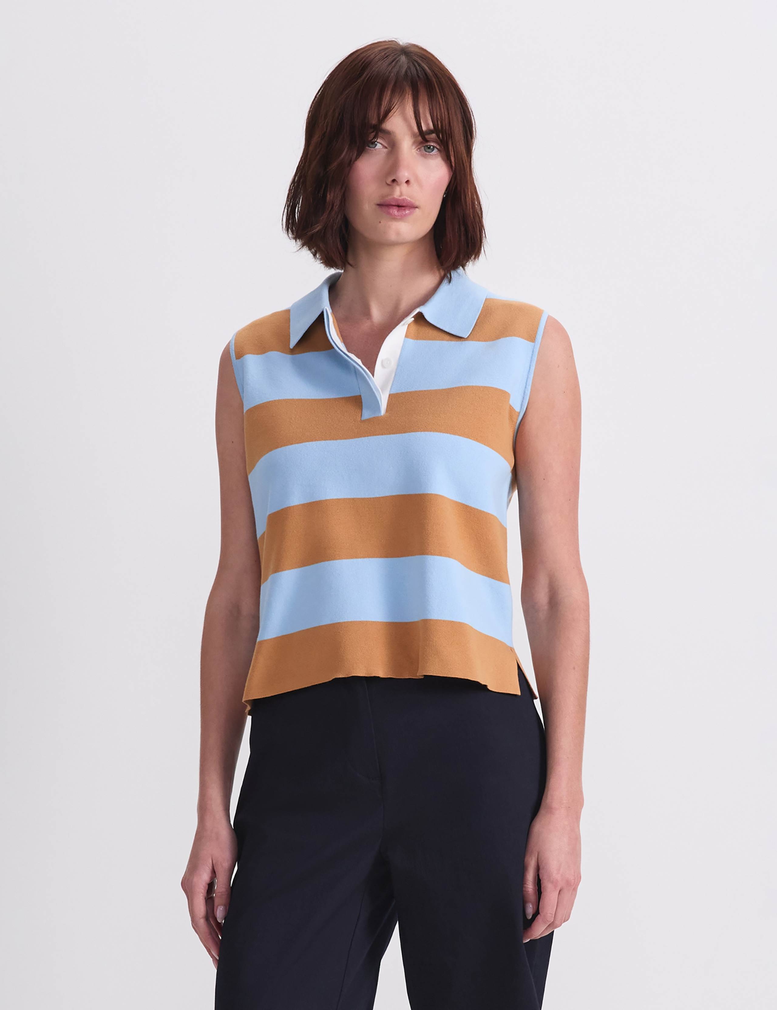 Cotton Rich Striped Polo Tank Top