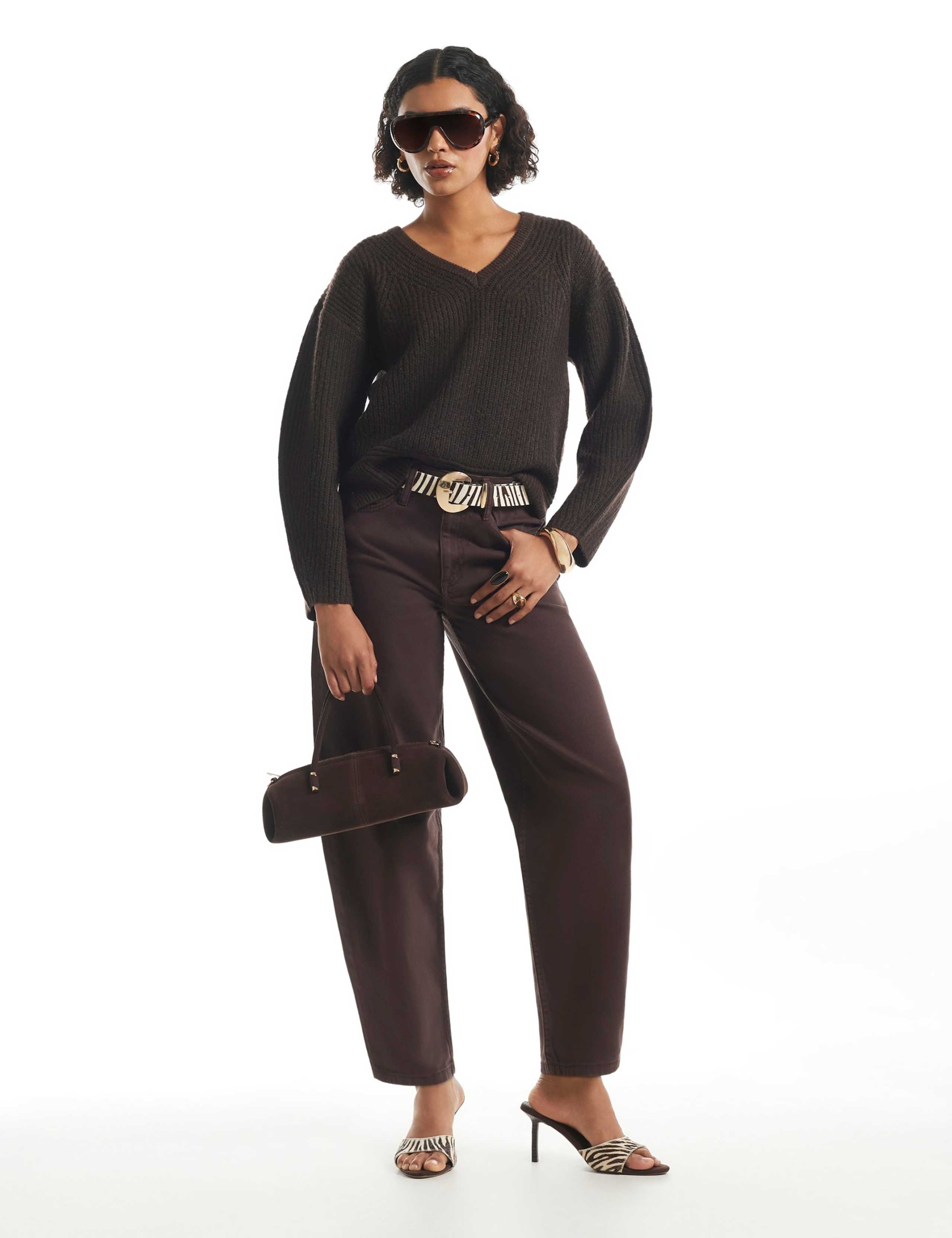 Ribbed V Neck Jumper