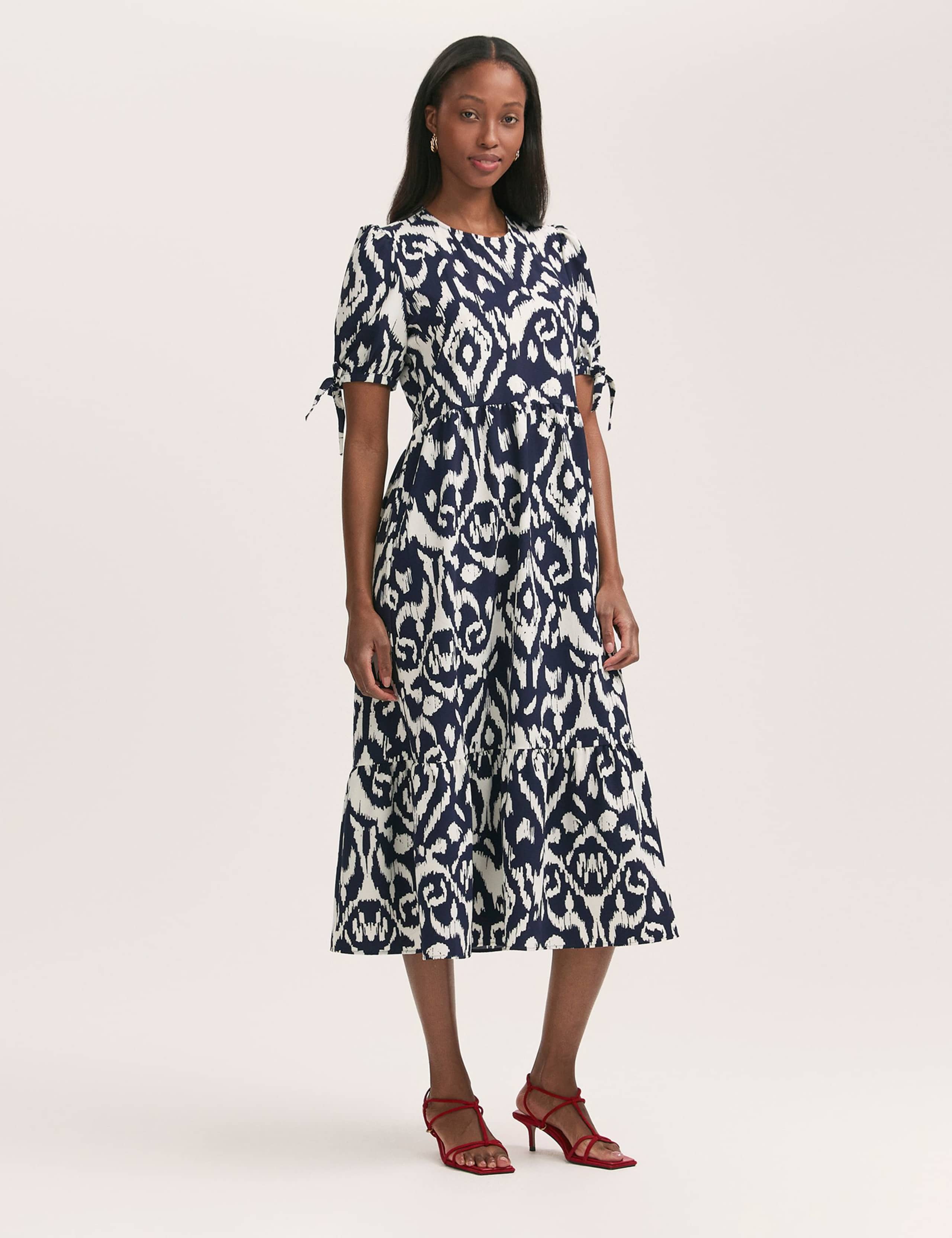 Crepe Printed Midi Tiered Tea Dress