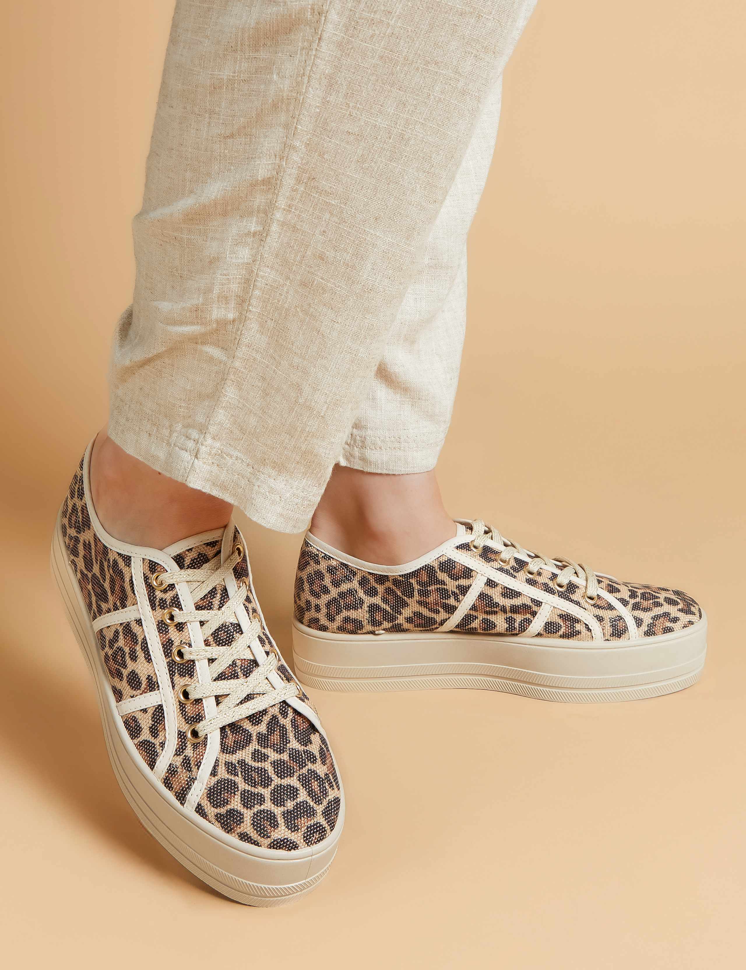 Lace Up Animal Print Platform Trainers