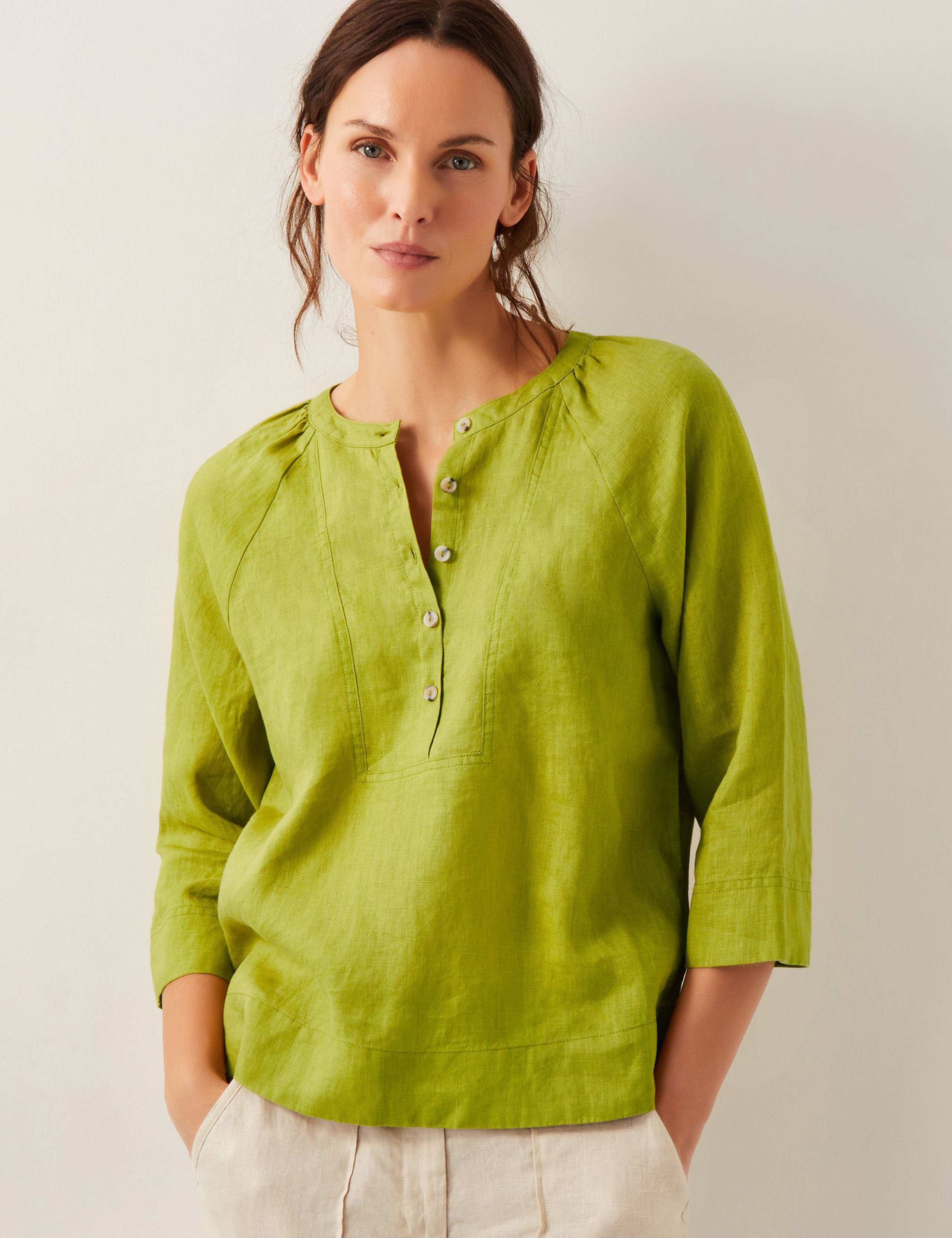 Pure Linen Bib Detail Blouse