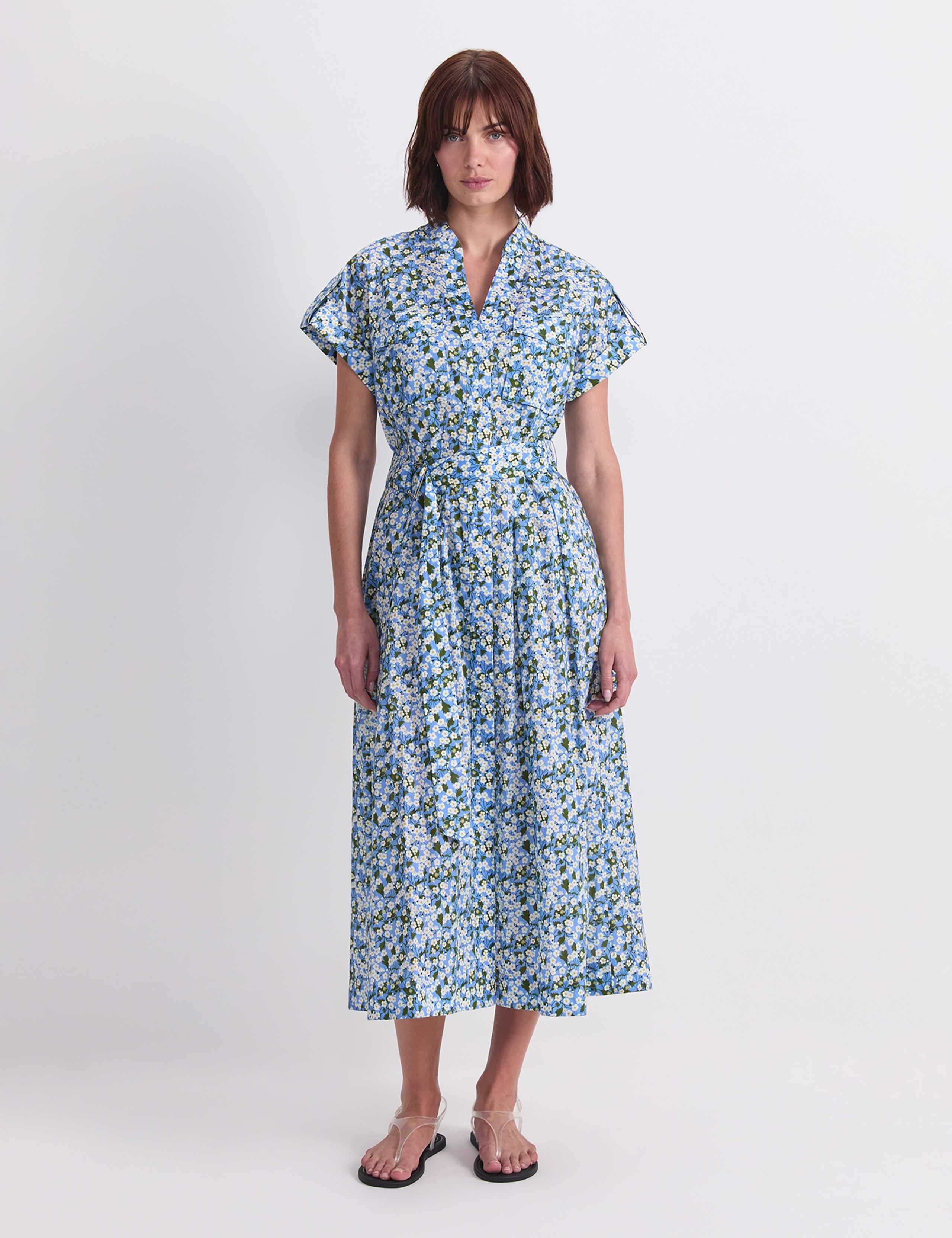 Pure Cotton Floral Midi Shirt Dress