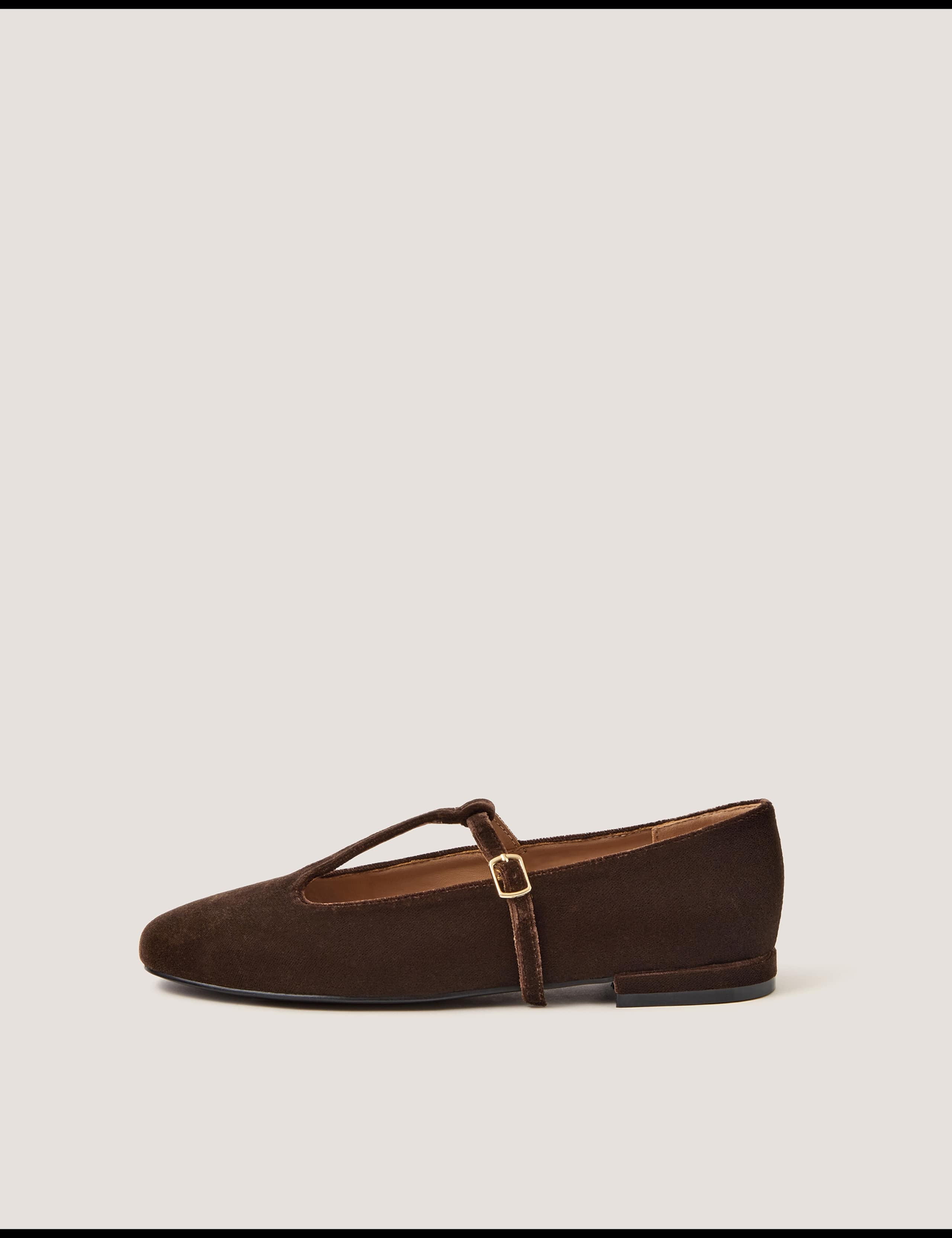 Velvet T-Bar Flat Ballet Pumps