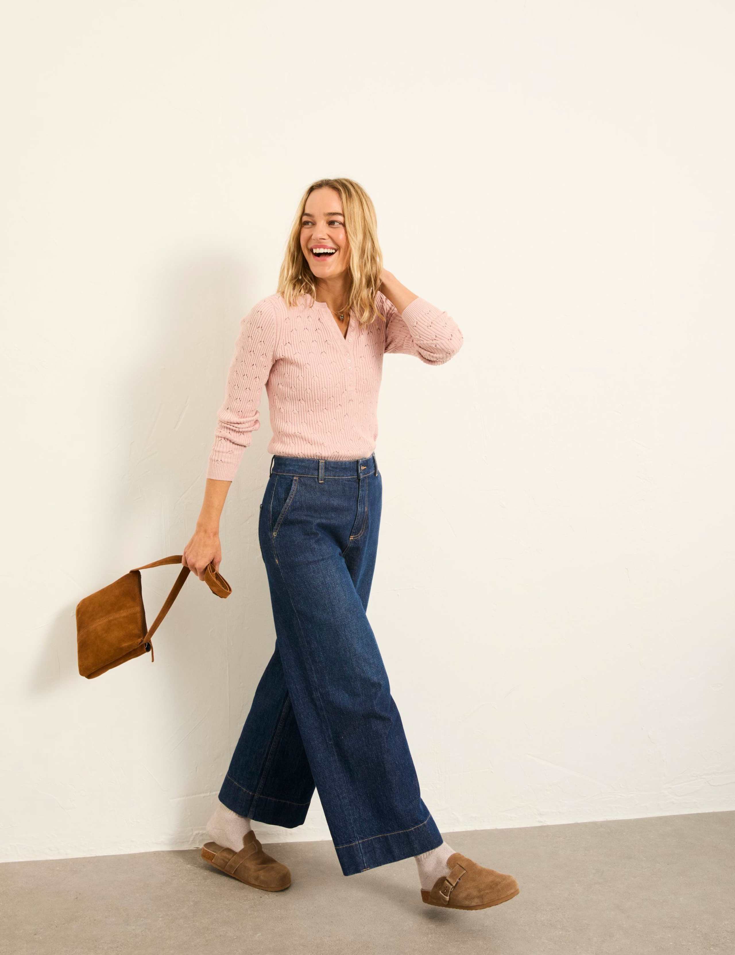 Cotton Rich Ribbed Notch Neck Jumper