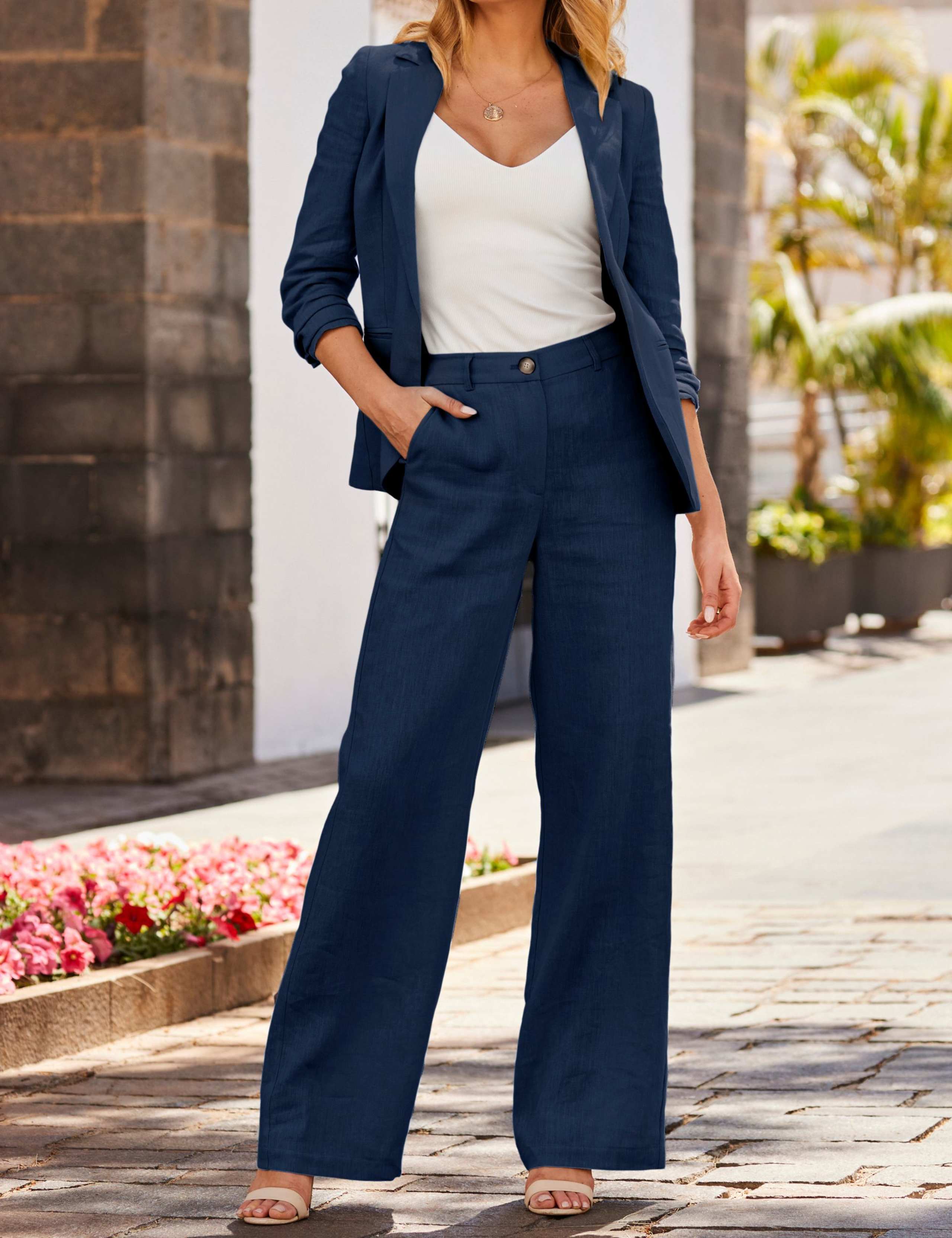 Linen Rich Wide Leg Trousers