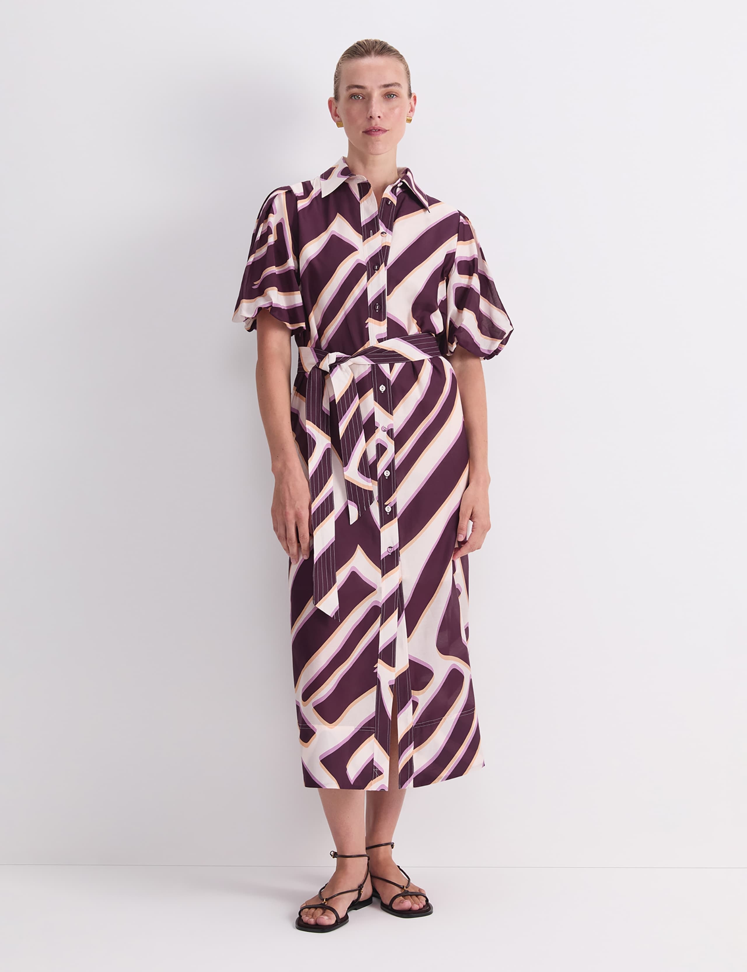 Cotton Rich Printed Midi Shirt Dress with Silk