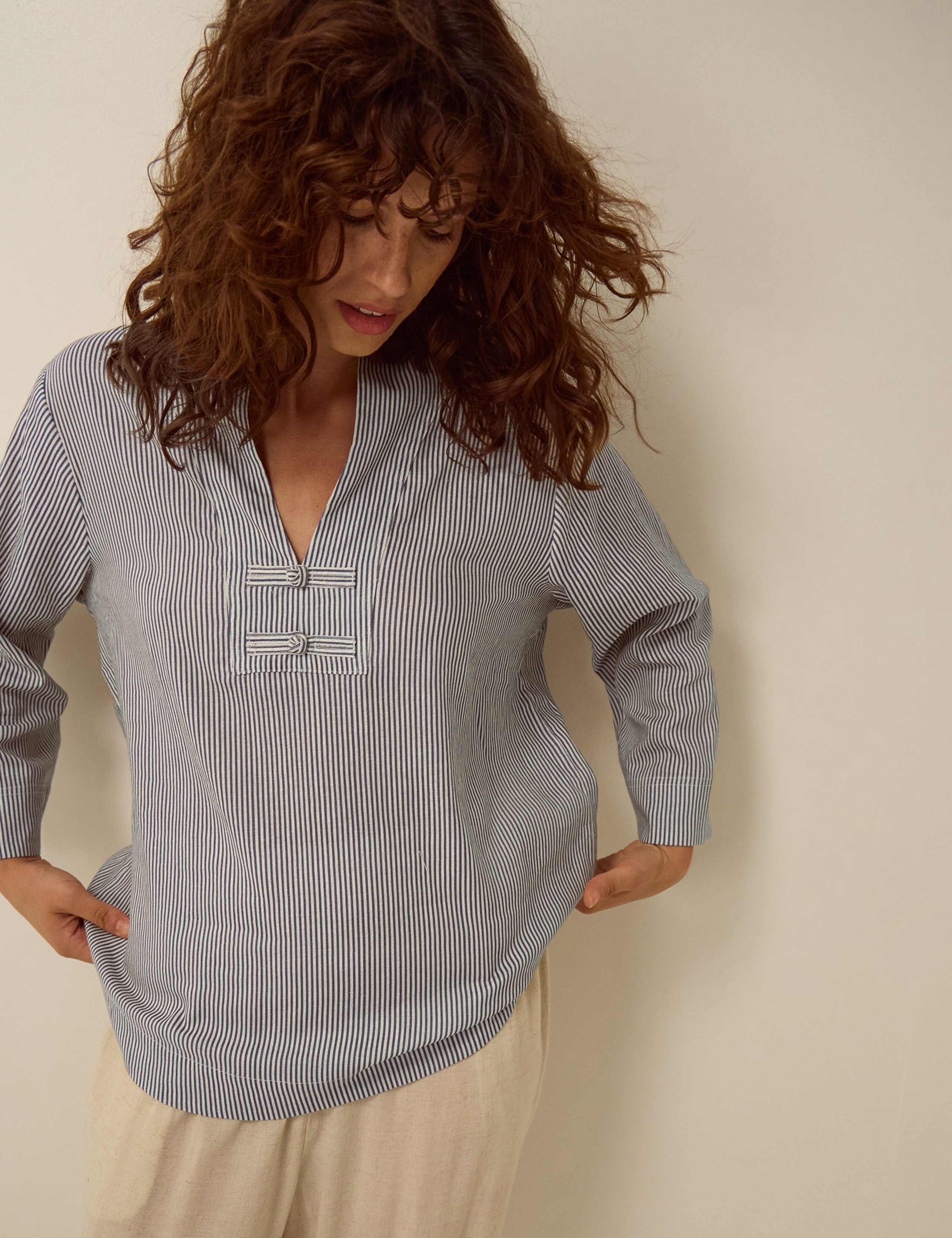 Linen Blend V-Neck Blouse