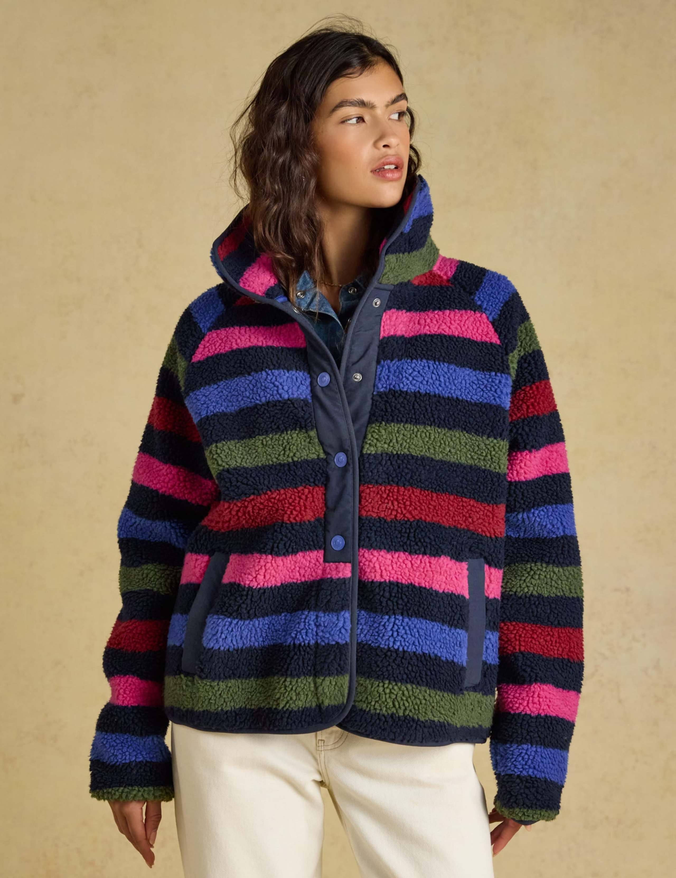 Borg Striped Funnel Neck Jacket