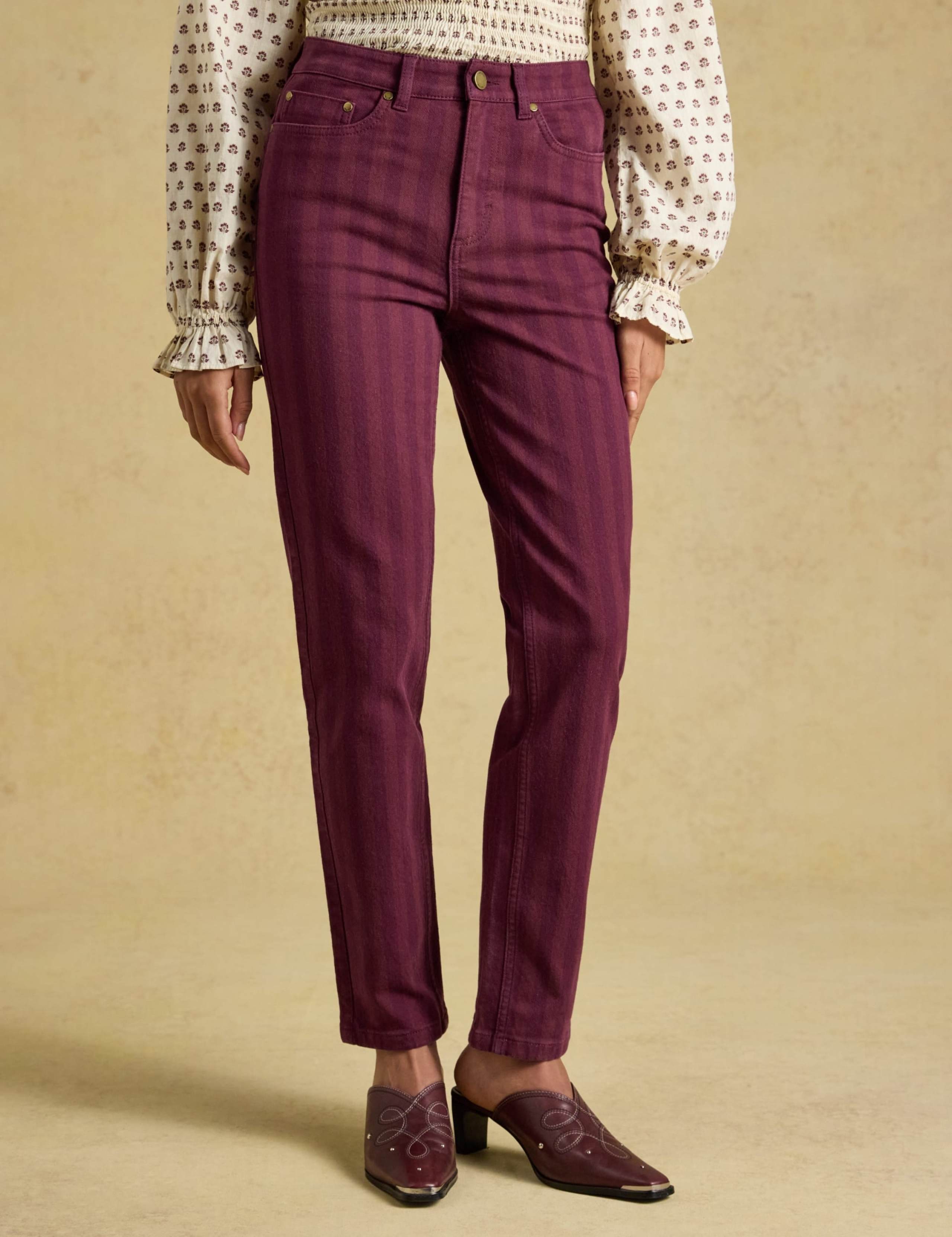 Mid Rise Striped Straight Leg Jeans