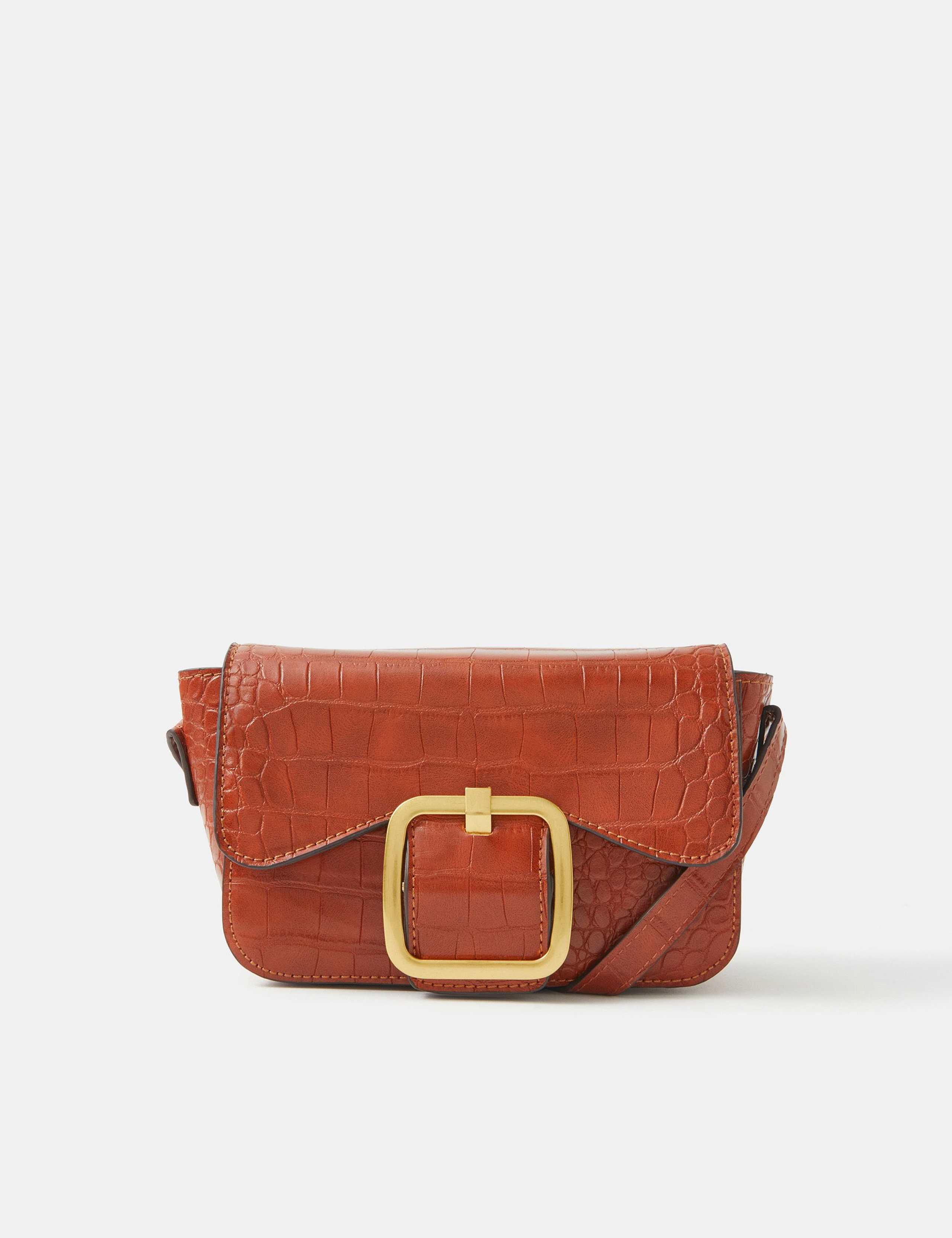 Croc Effect Faux Buckle Cross Body Bag