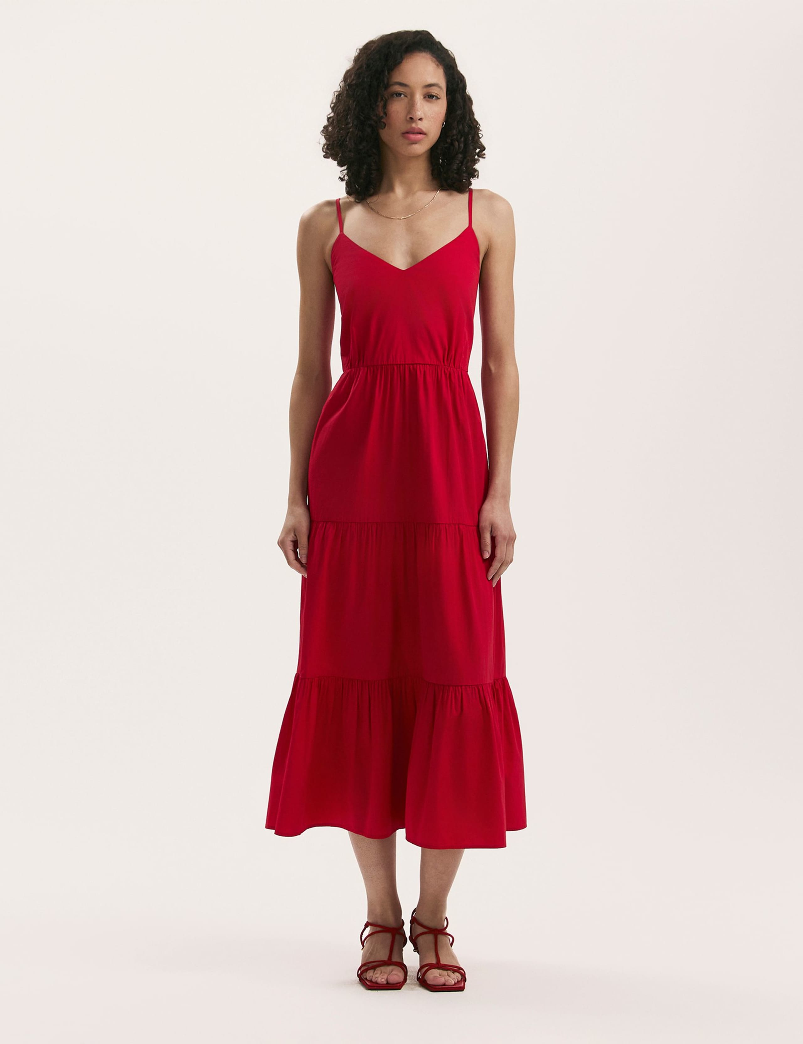 Pure Cotton V-Neck Midi Tiered Dress