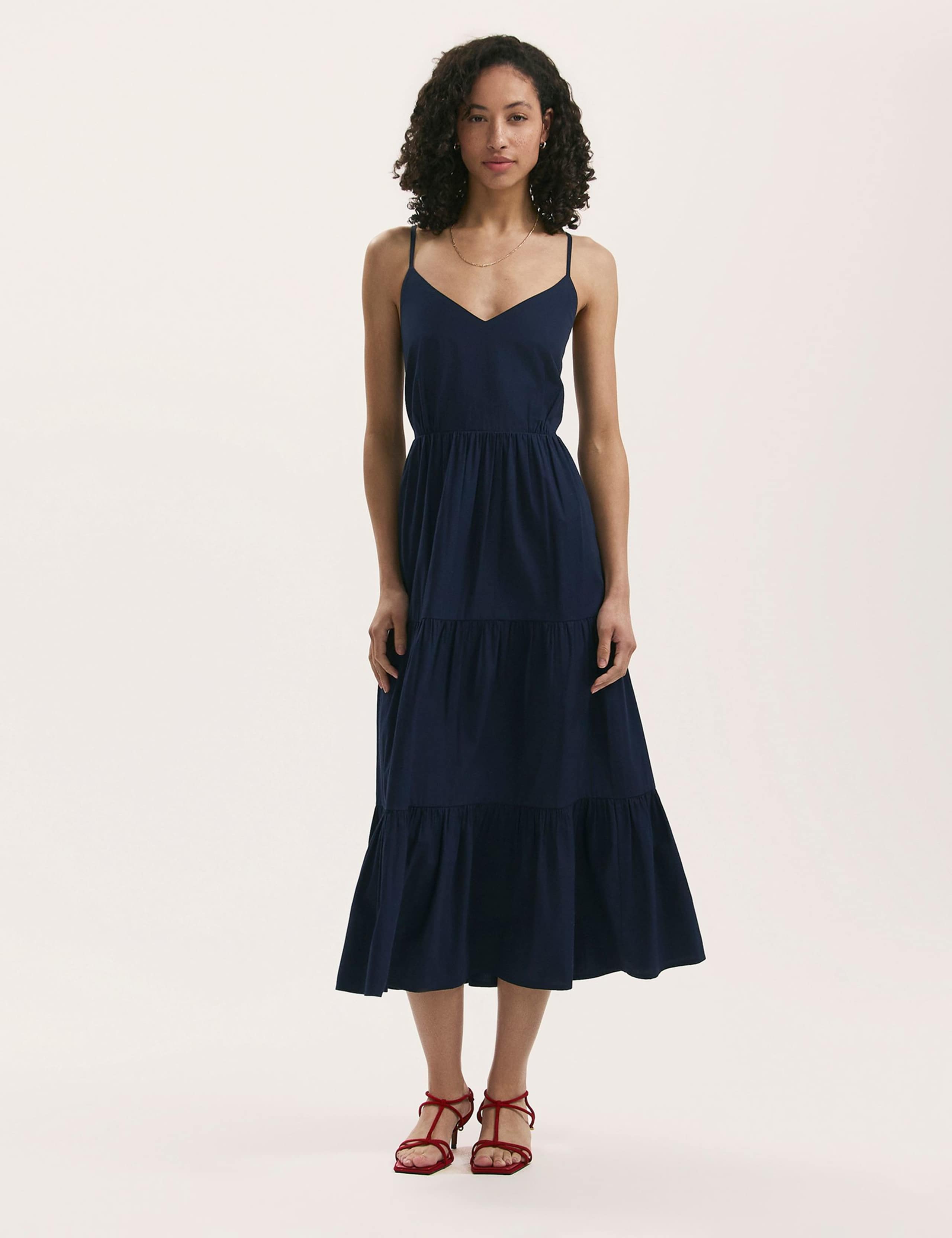 Pure Cotton V-Neck Midi Tiered Dress