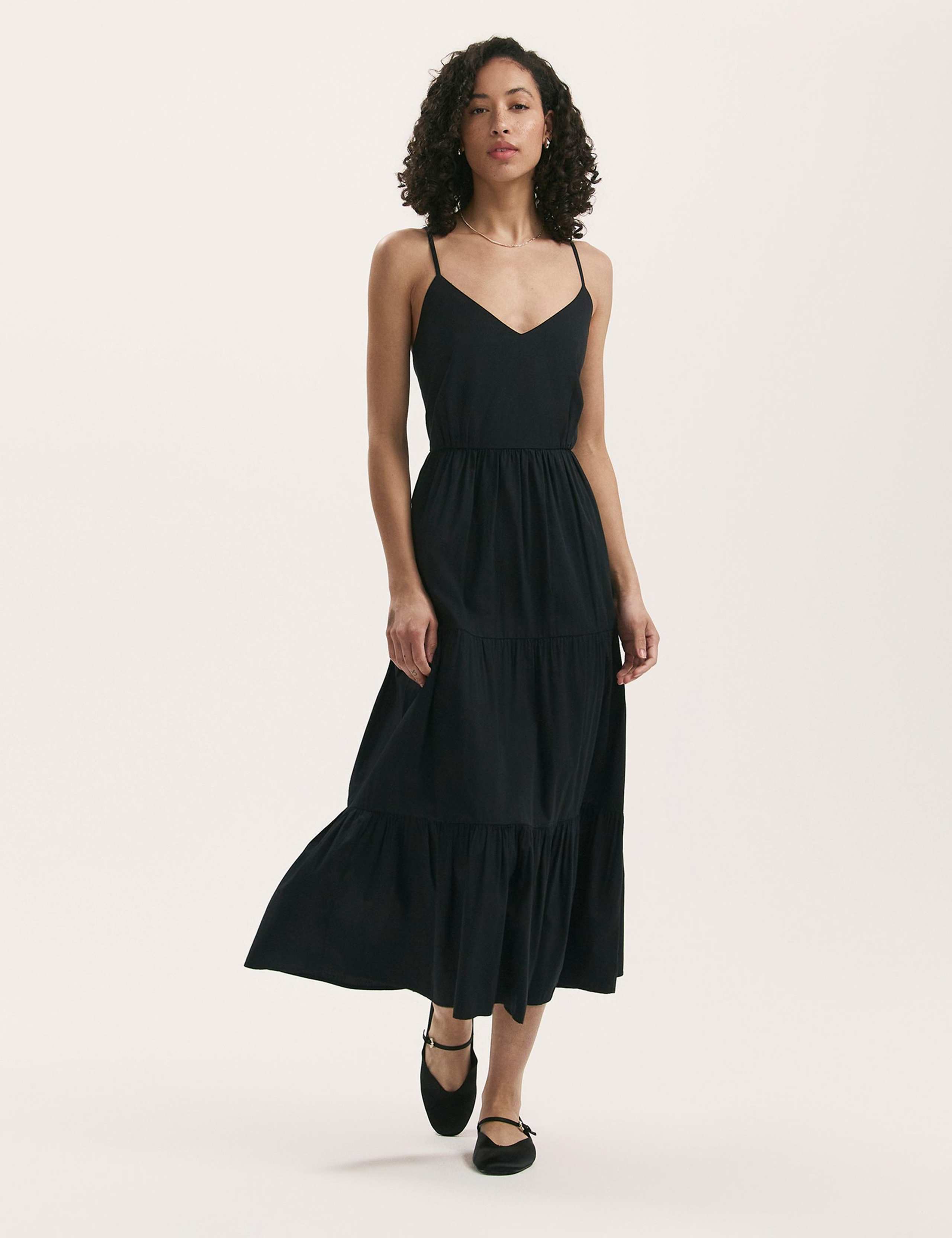 Pure Cotton V-Neck Midi Tiered Dress