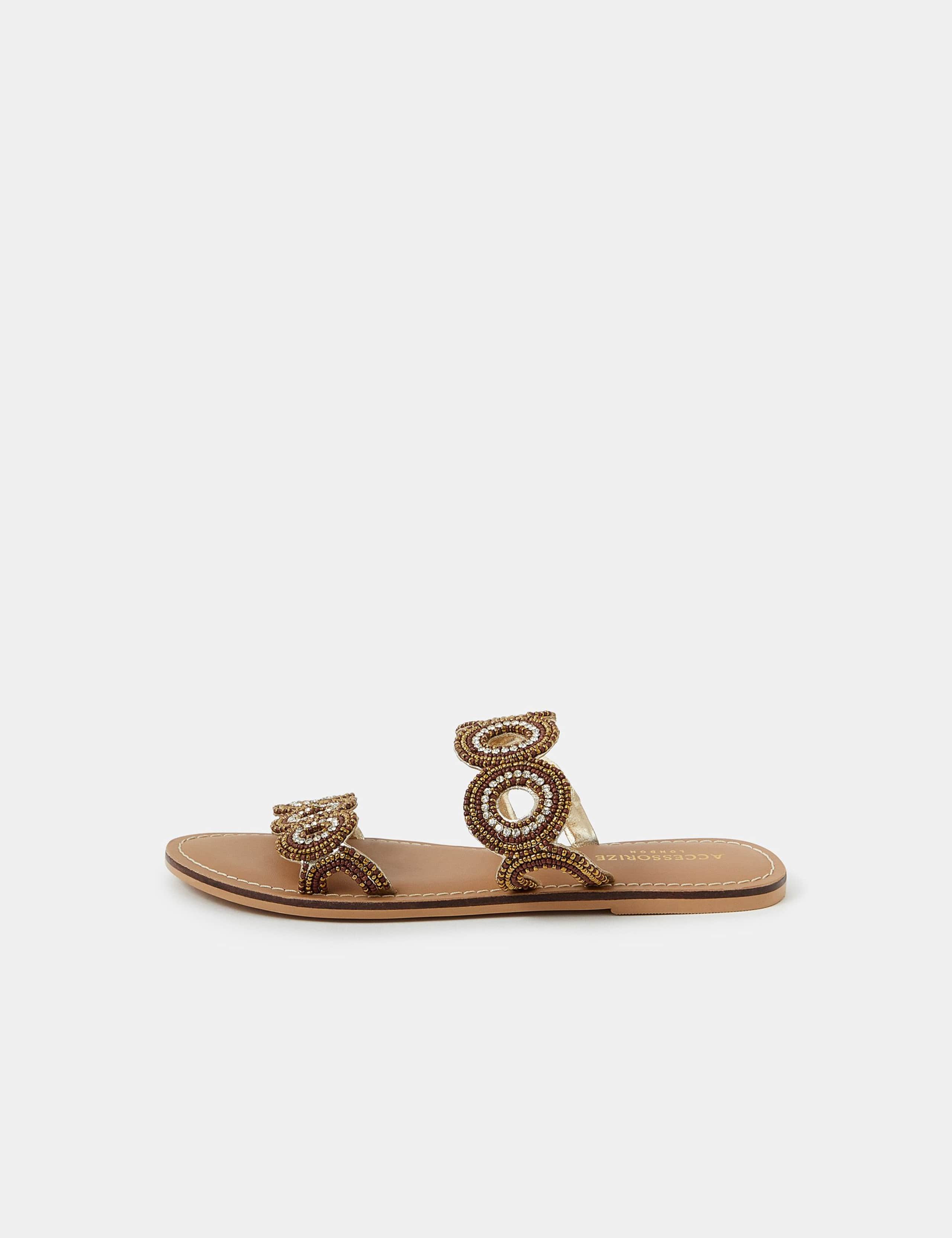Beaded Double Strap Flat Sandals