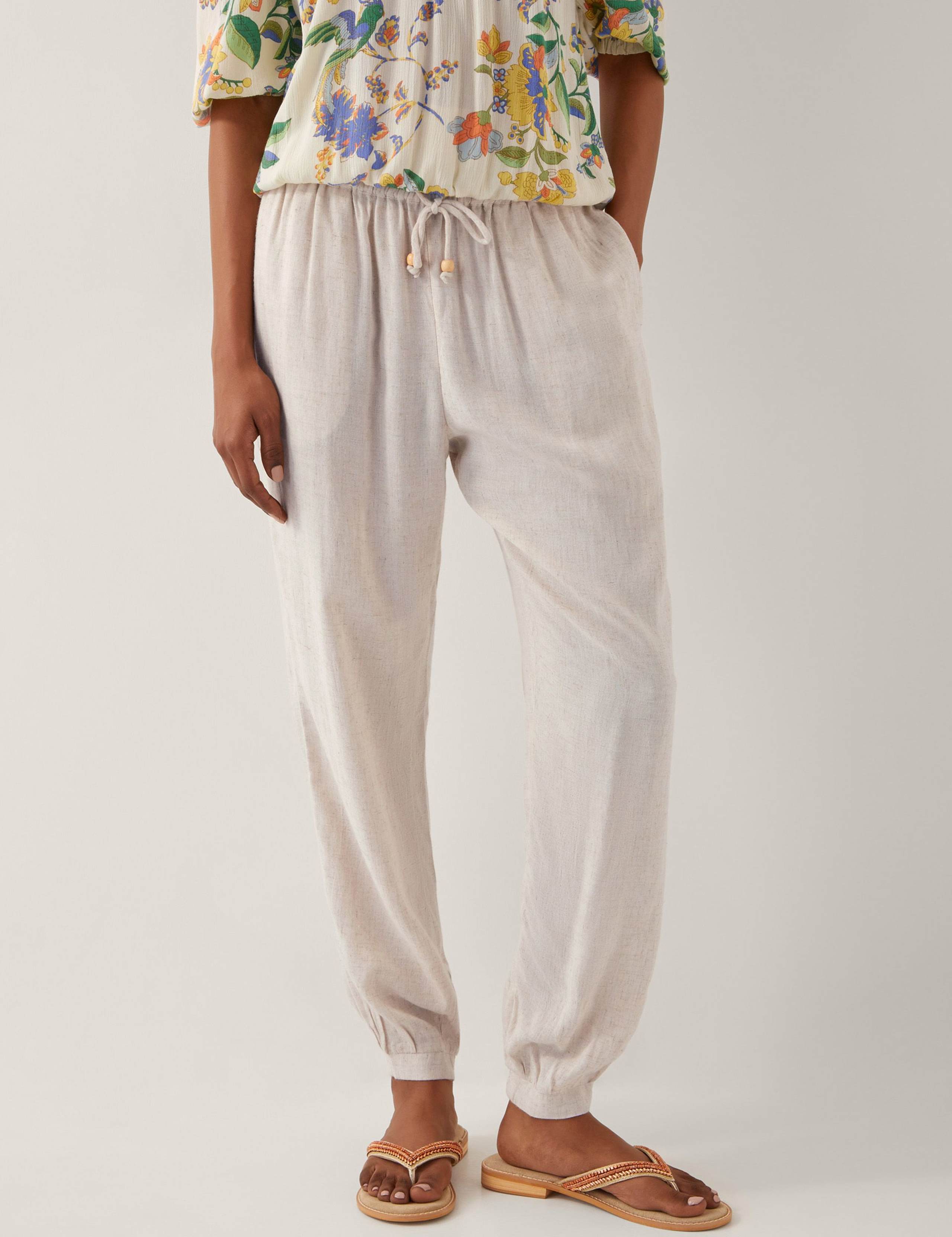 Straight Leg Cuffed Trousers With Linen