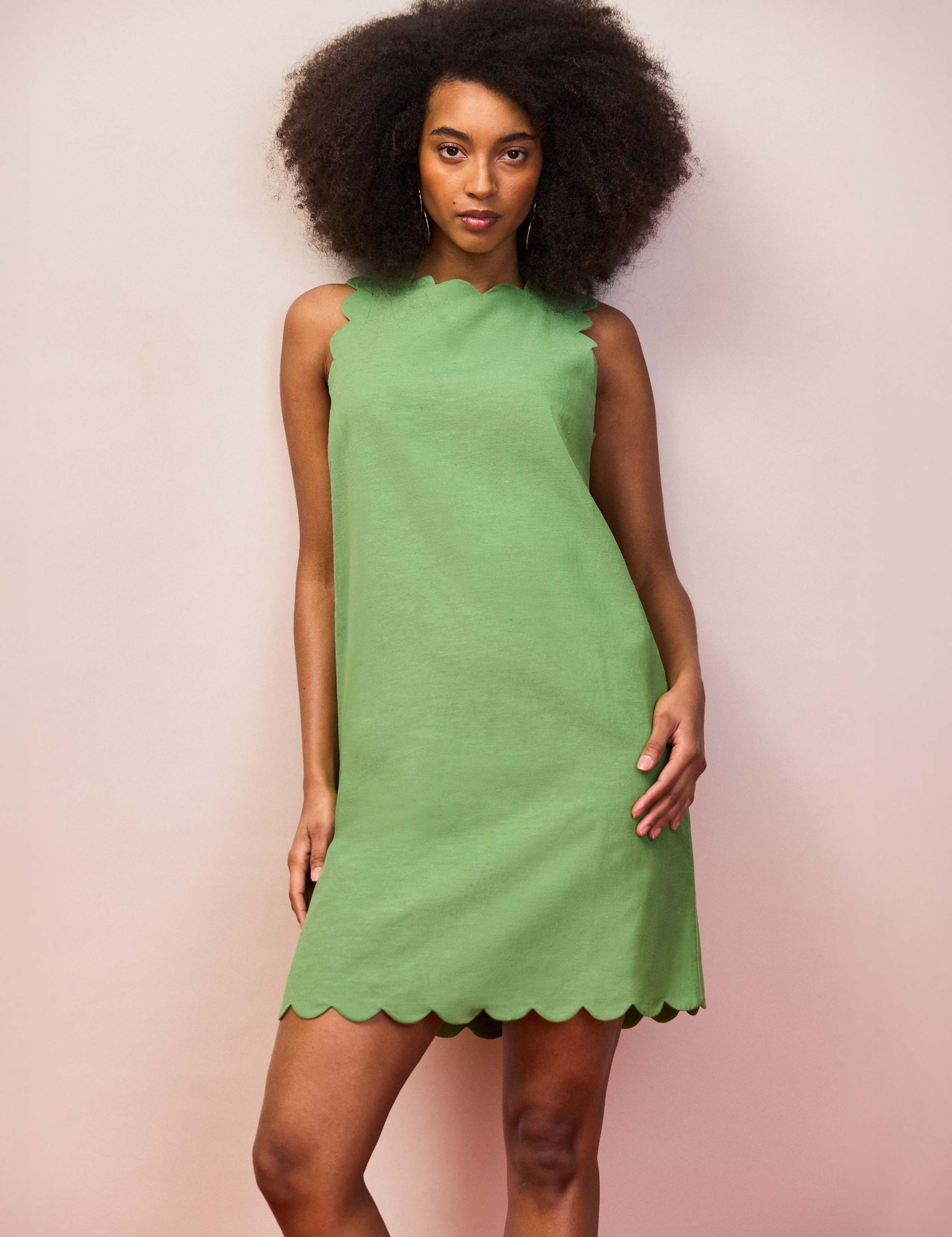 Cotton Blend Scallop Bow Mini Shift Dress