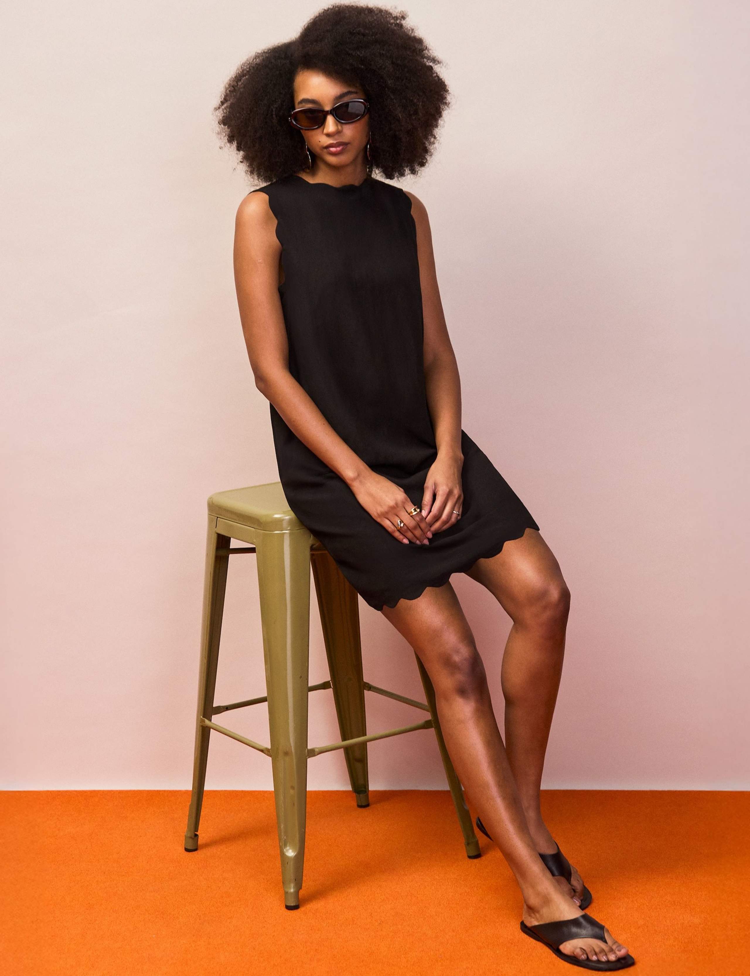 Cotton Blend Scallop Bow Mini Shift Dress