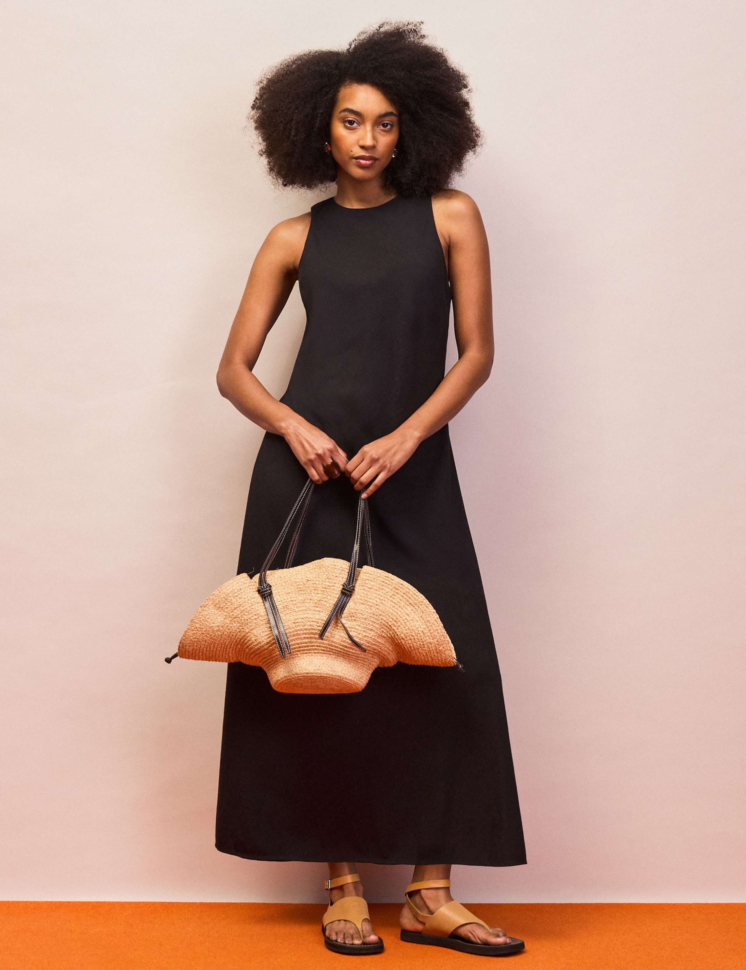 Cotton Blend Midaxi Column Dress with Linen
