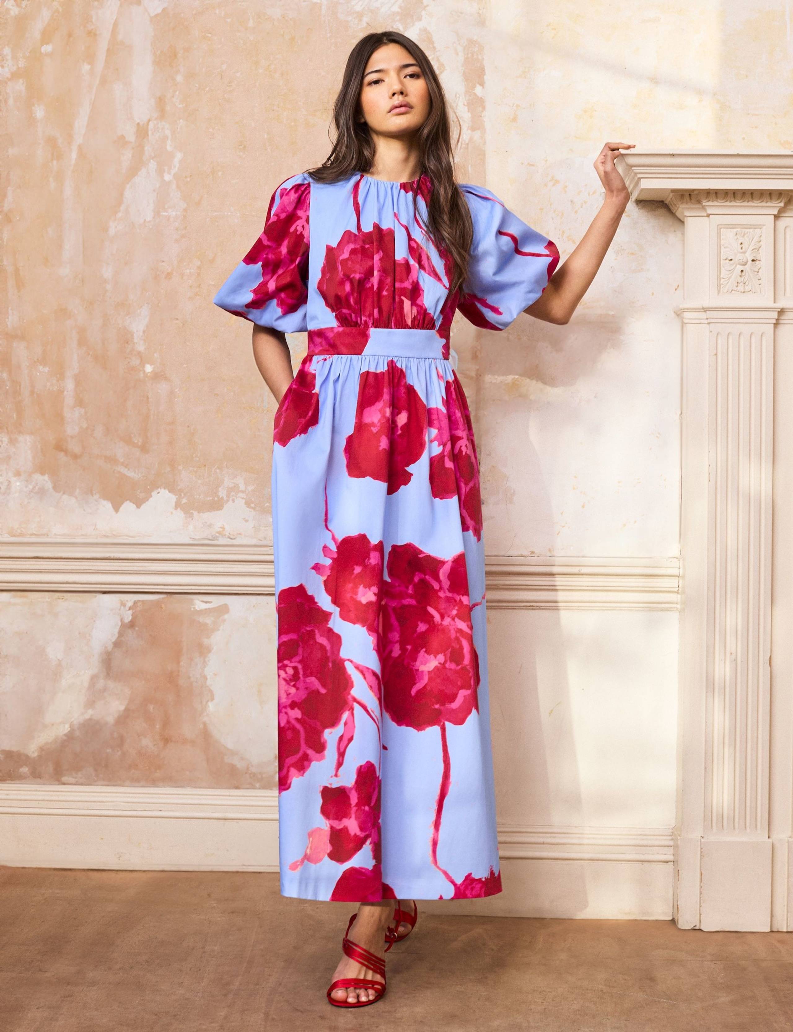 Cotton Rich Floral Midaxi Waisted Dress