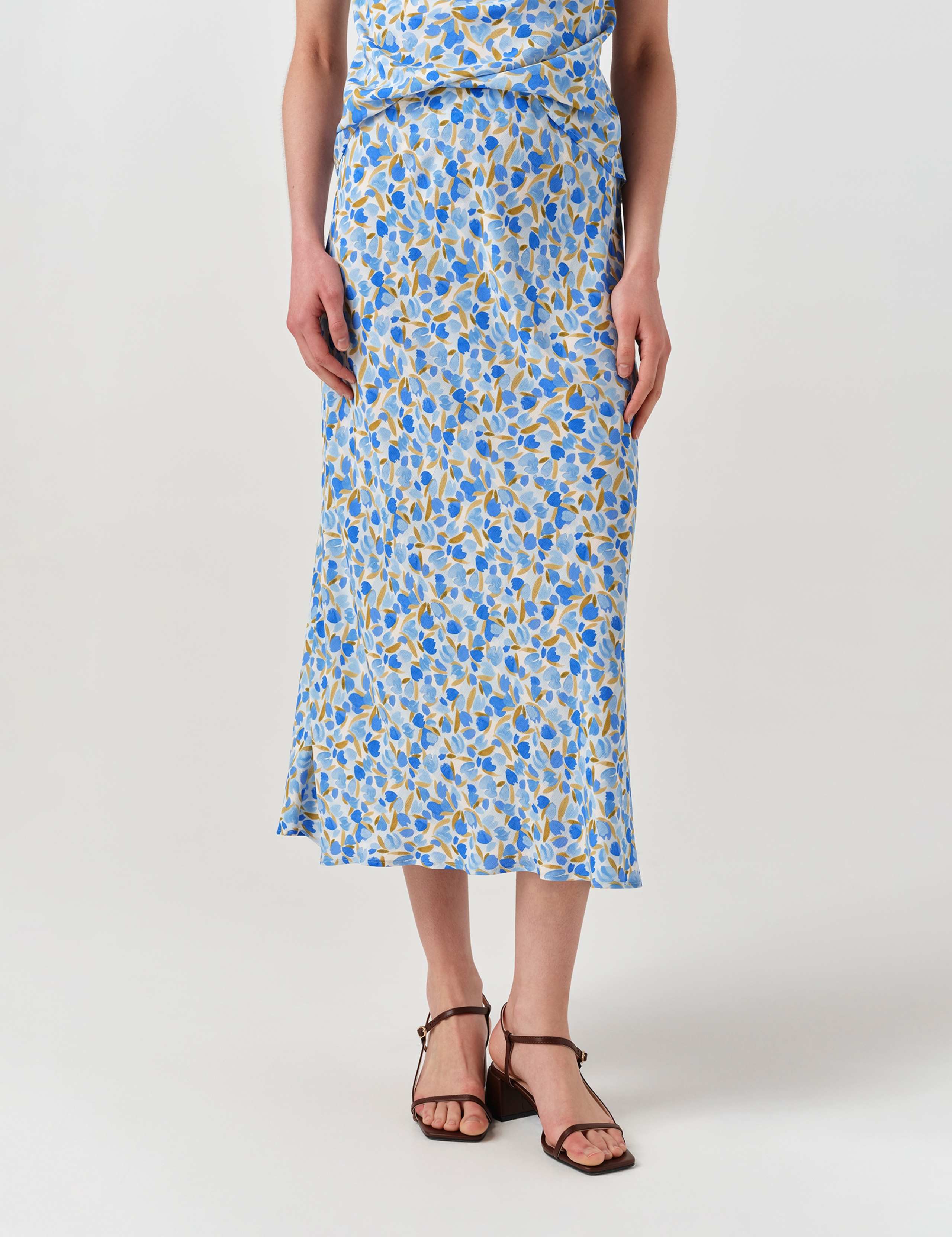 Crepe Floral Midi Slip Skirt