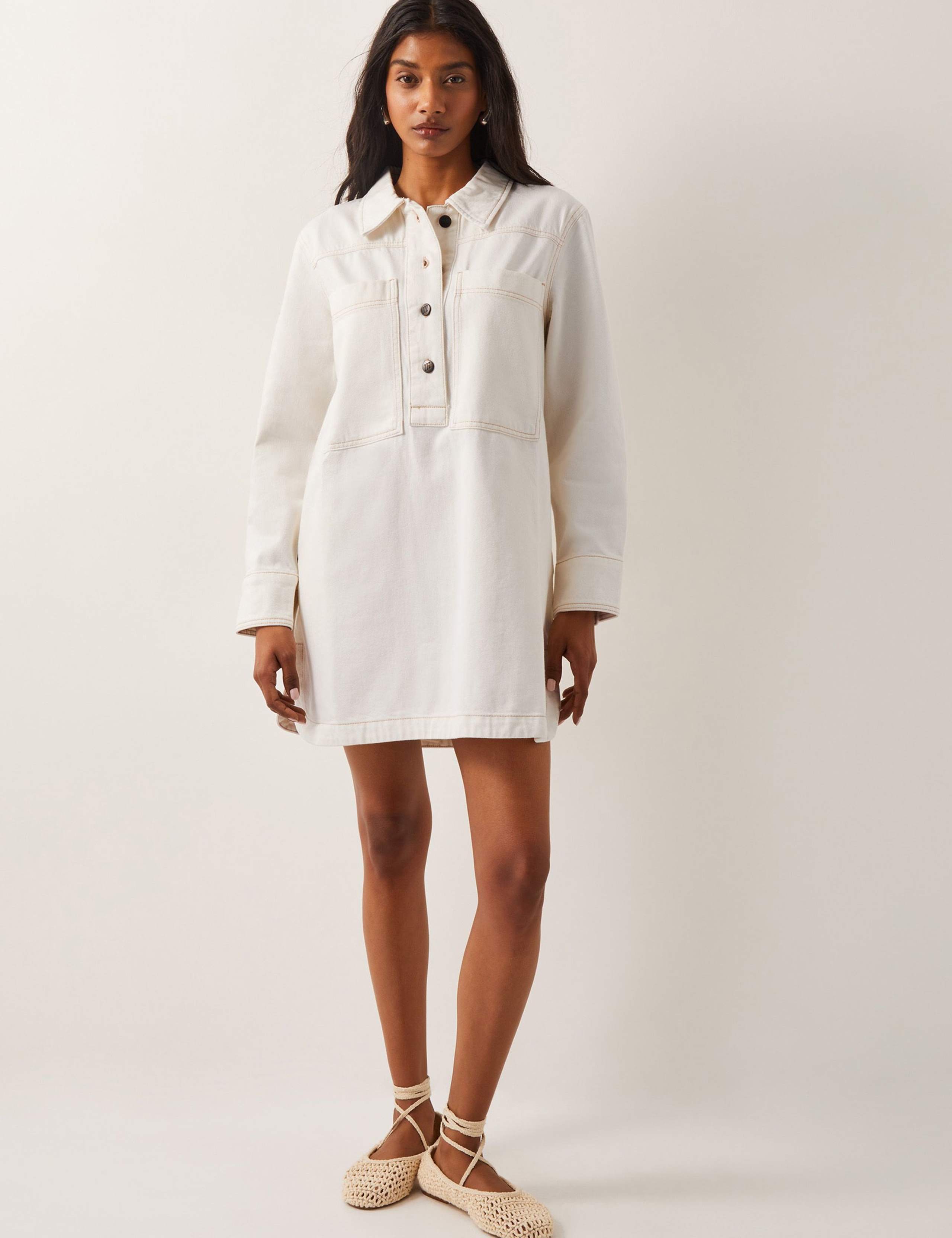 Denim Collared Mini Shirt Dress
