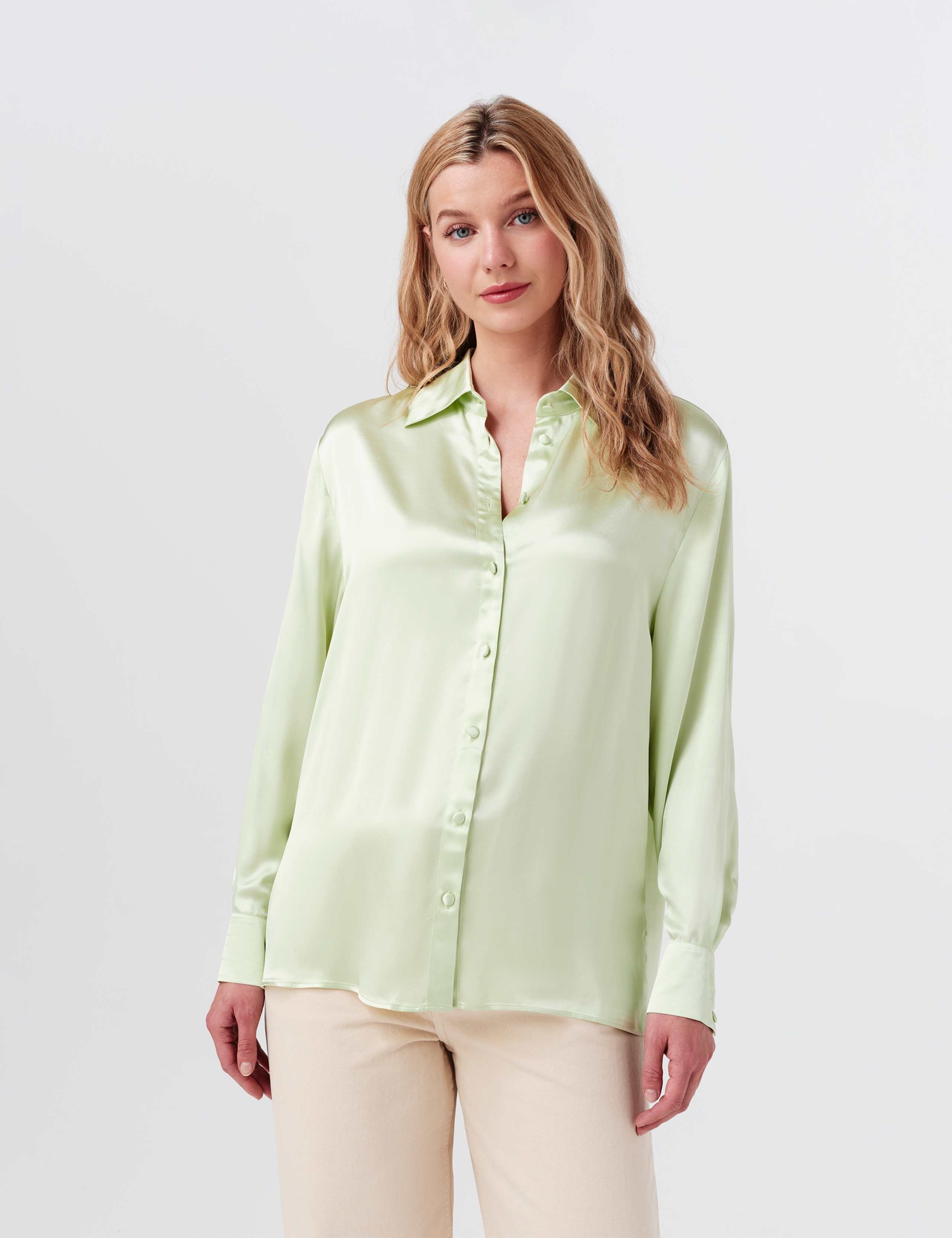 Satin Collared Button Through Shirt