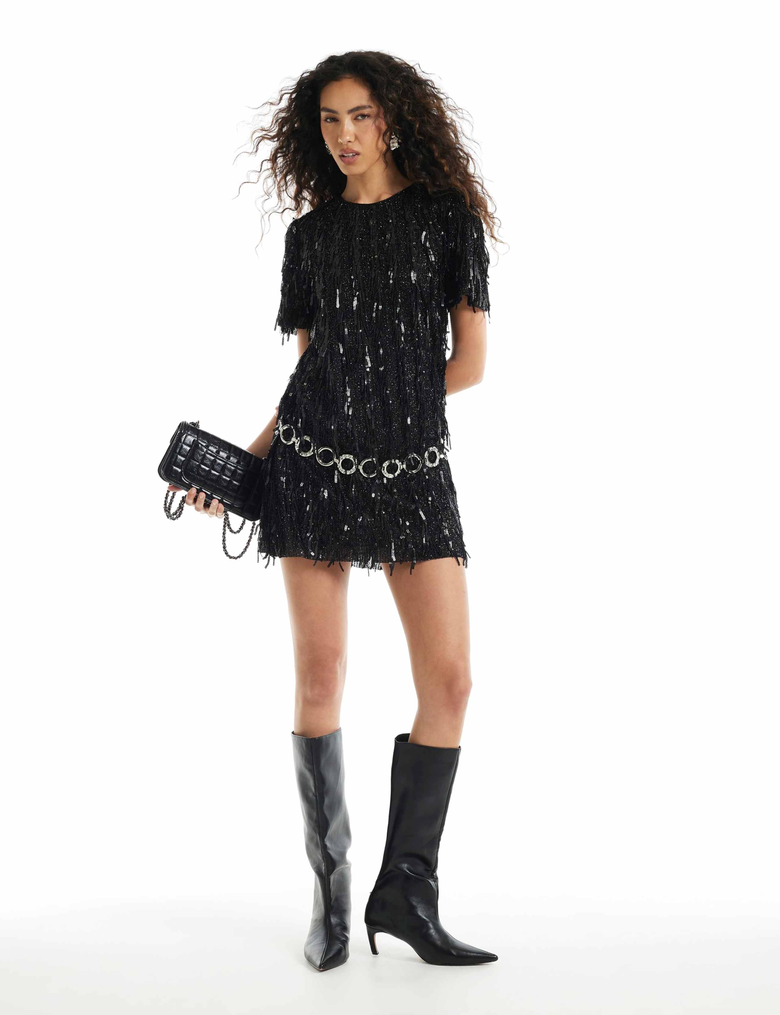 Sequin Round Neck Mini T-Shirt Dress