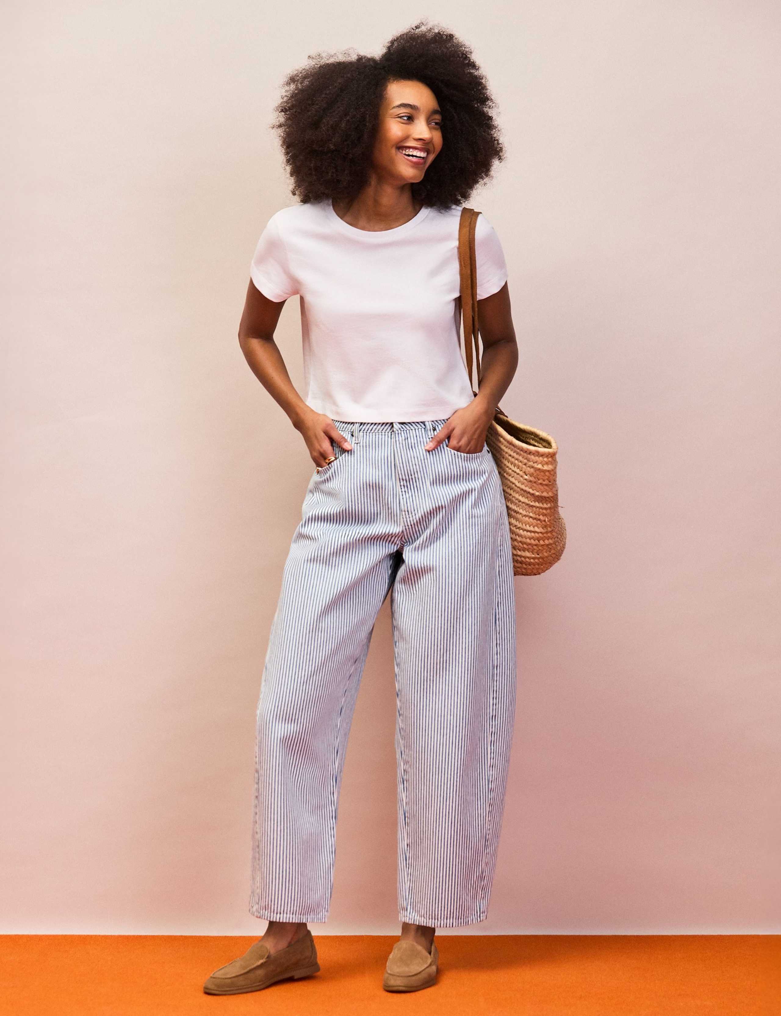 Mid Rise Striped Barrel Ankle Grazer Jeans