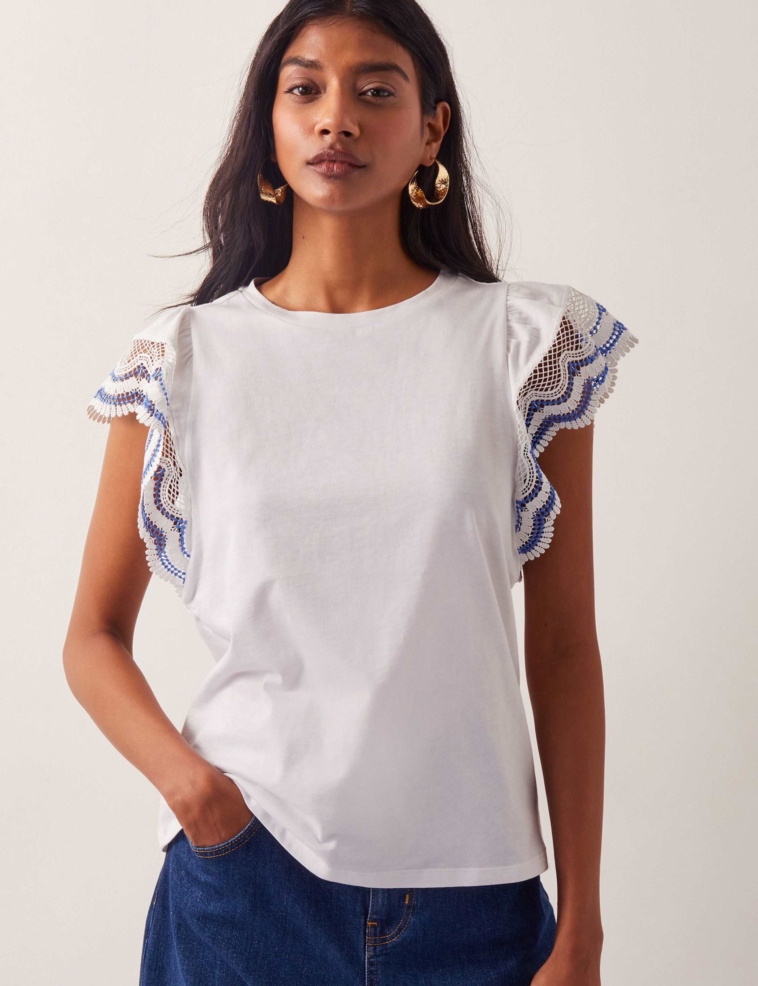 Pure Cotton Embroidered Angel Sleeve Top