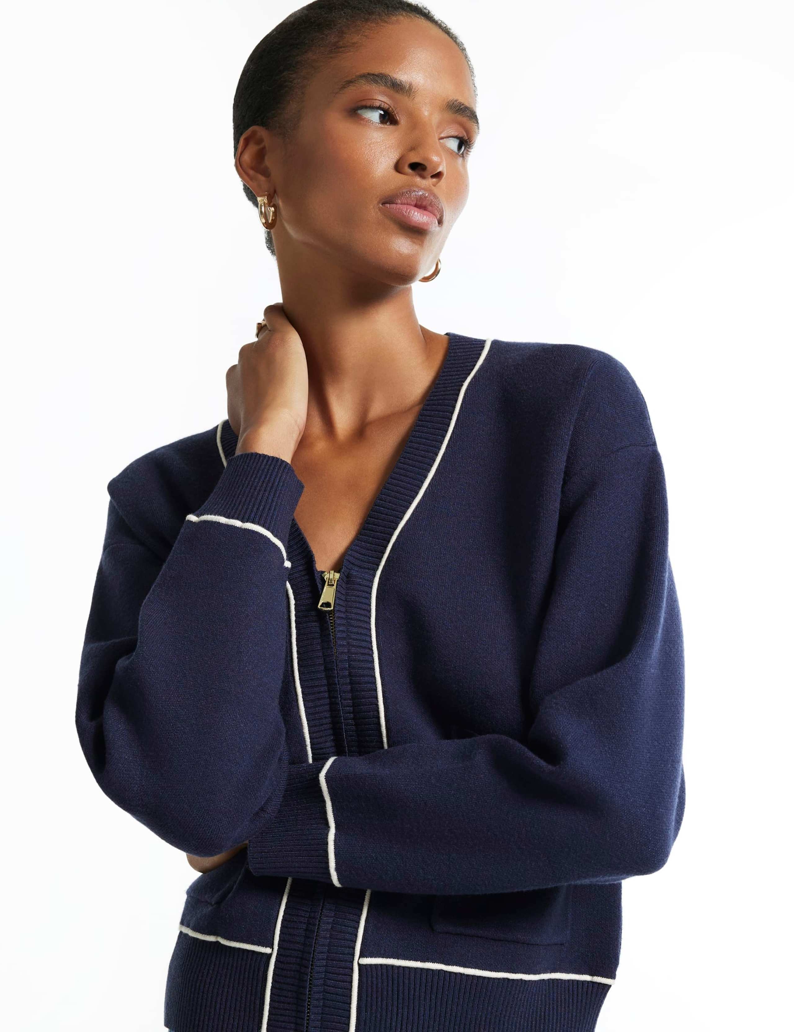 V-Neck Tipped Button Front Cardigan