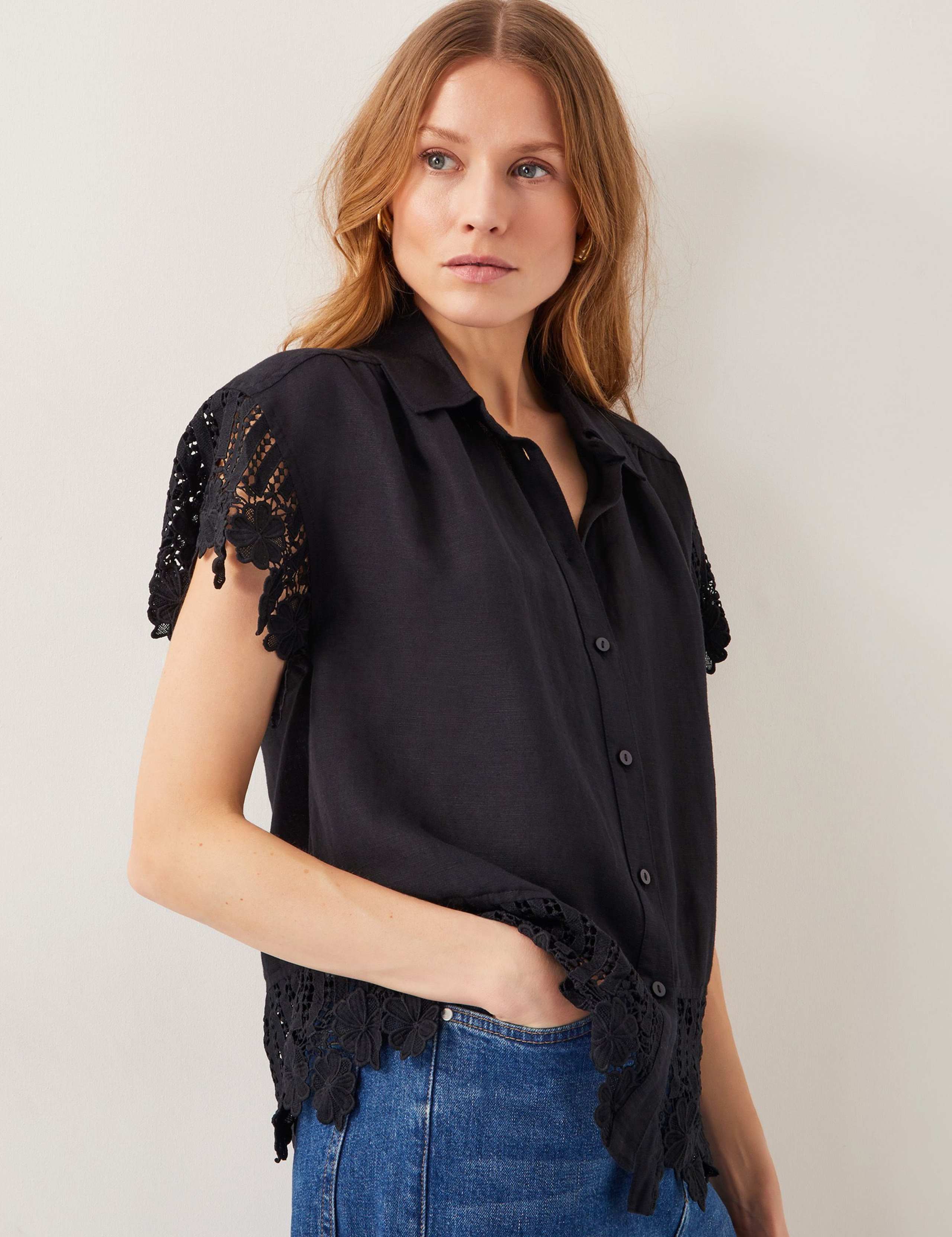 Linen Blend Embroidered Broderie Shirt