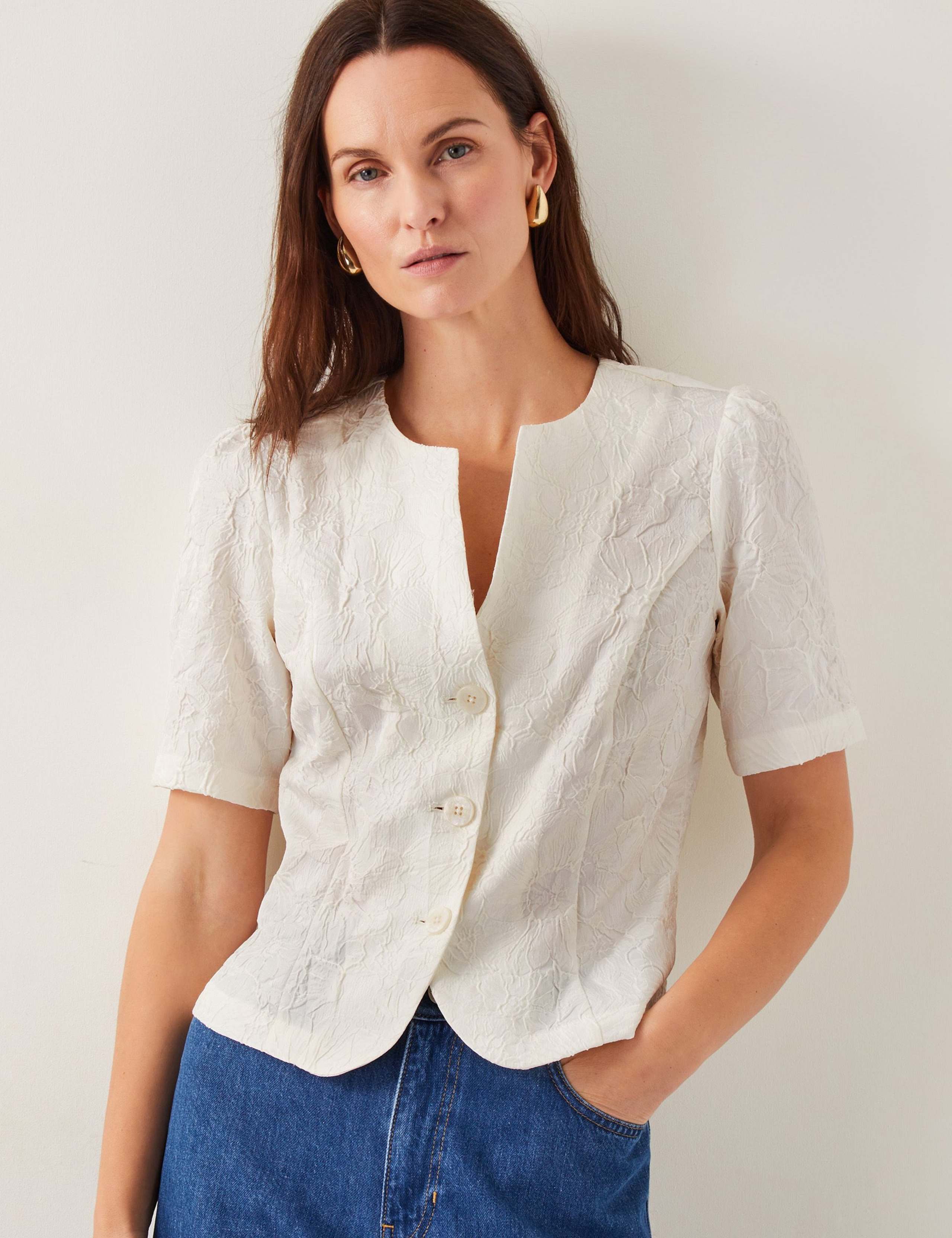 Jacquard Notch Neck Blouse