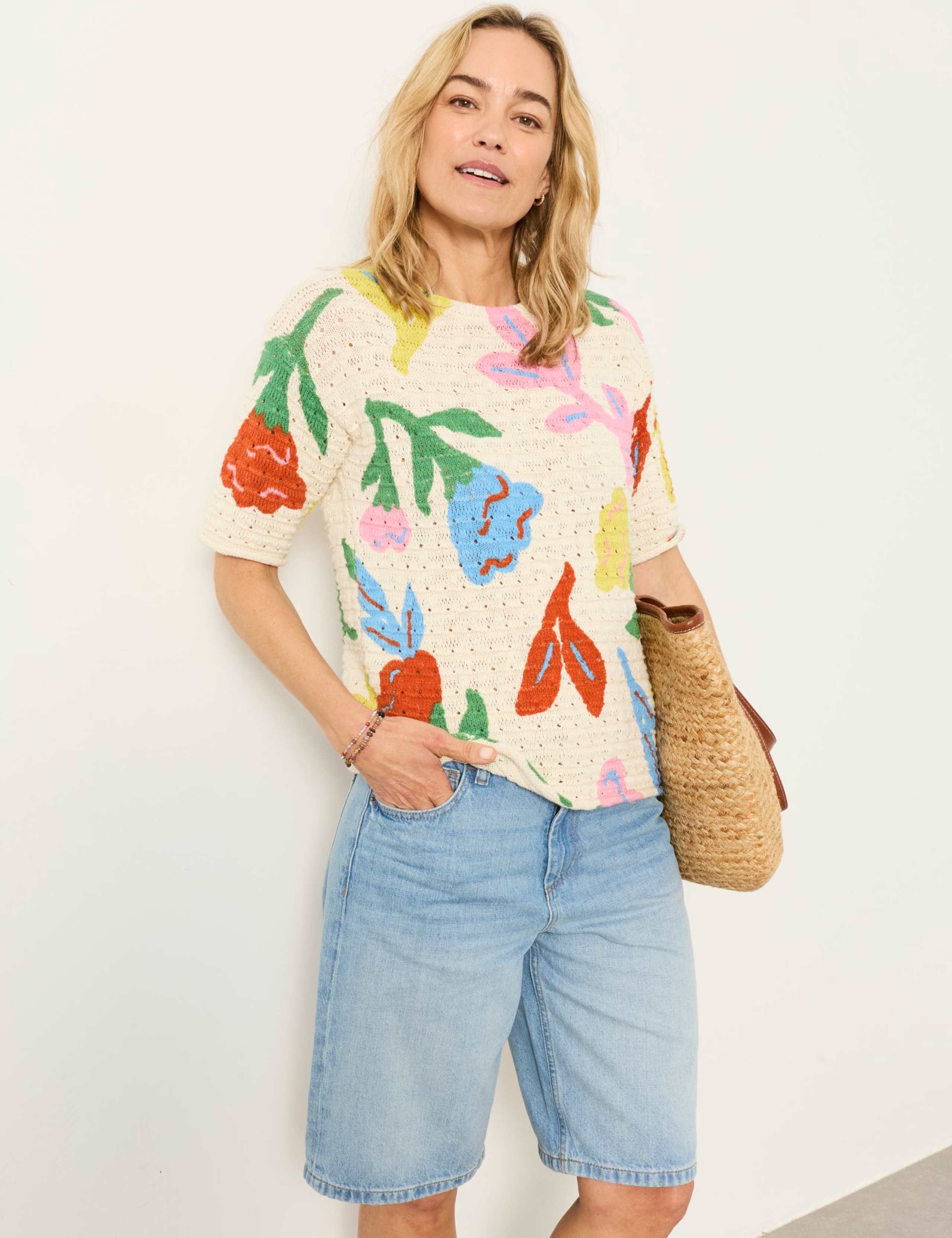 Pure Cotton Floral Knitted Top