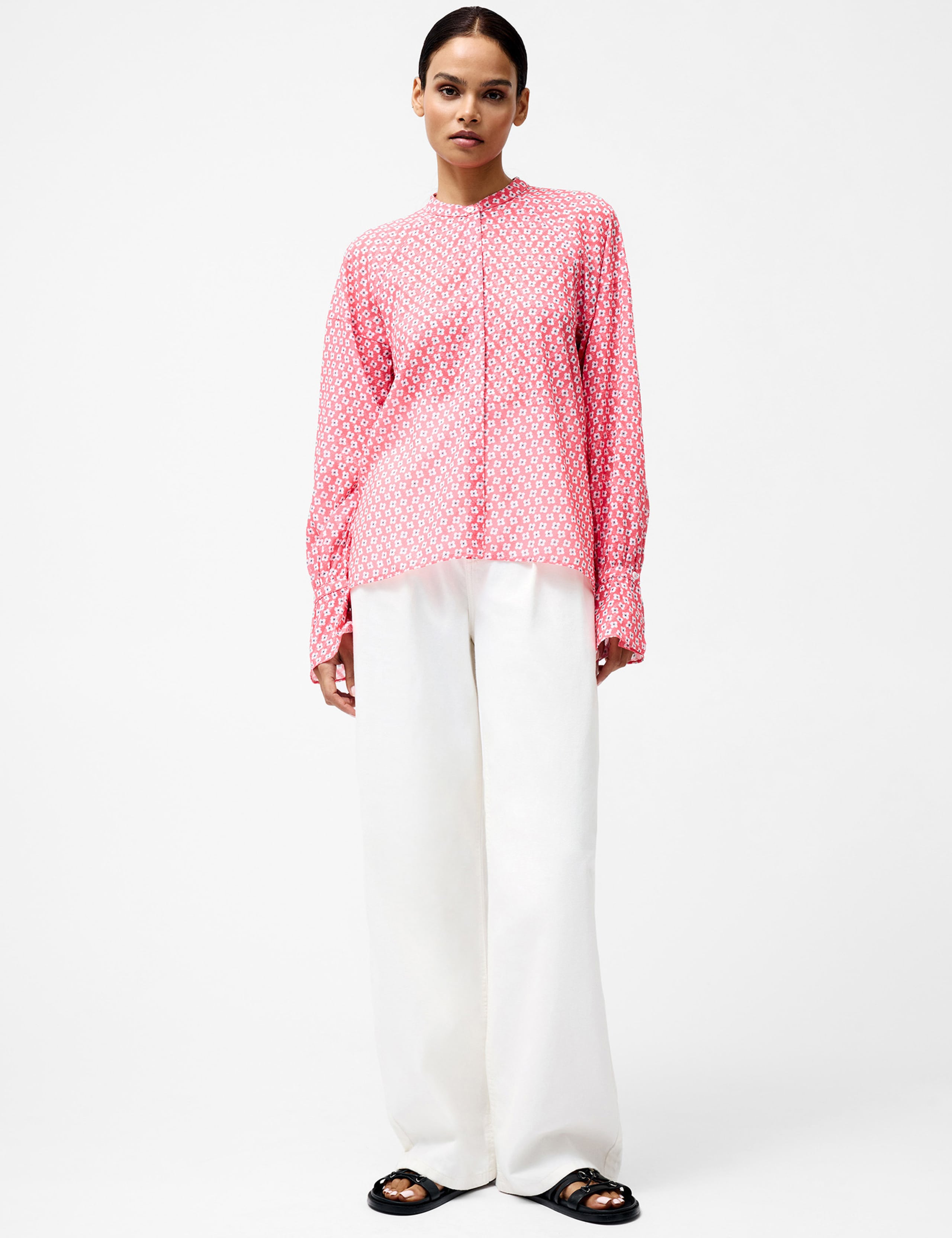 Geometric Band Collar Shirt