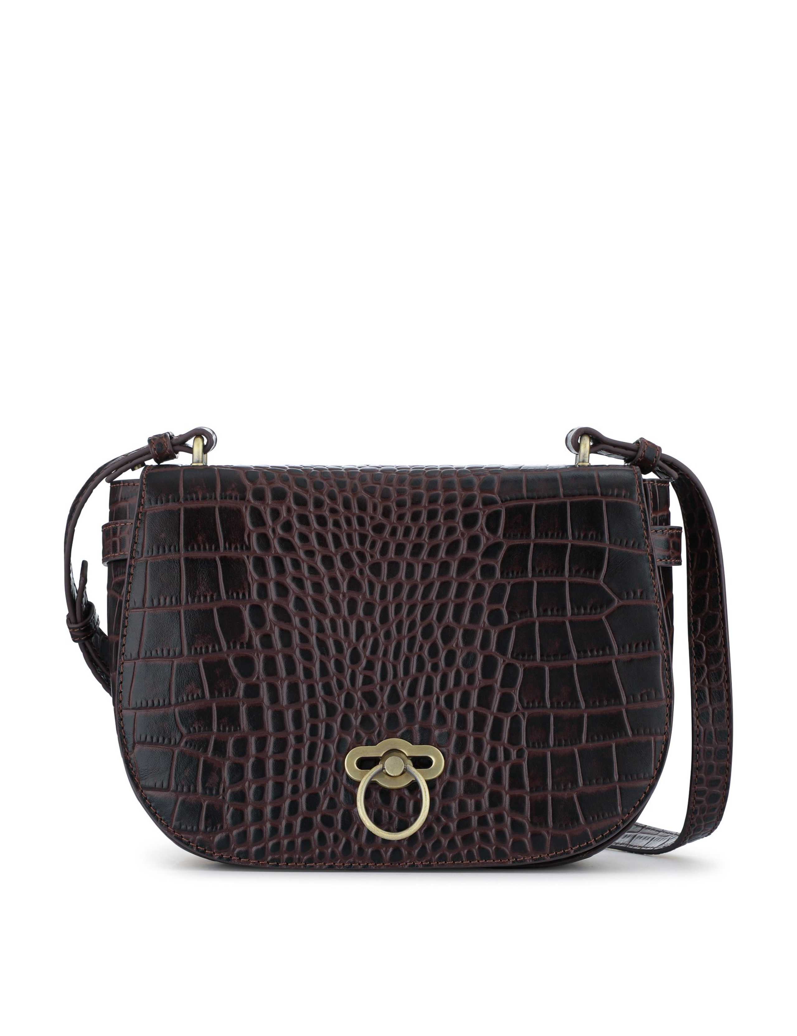 Leather Croc Effect Cross Body Shoulder Bag