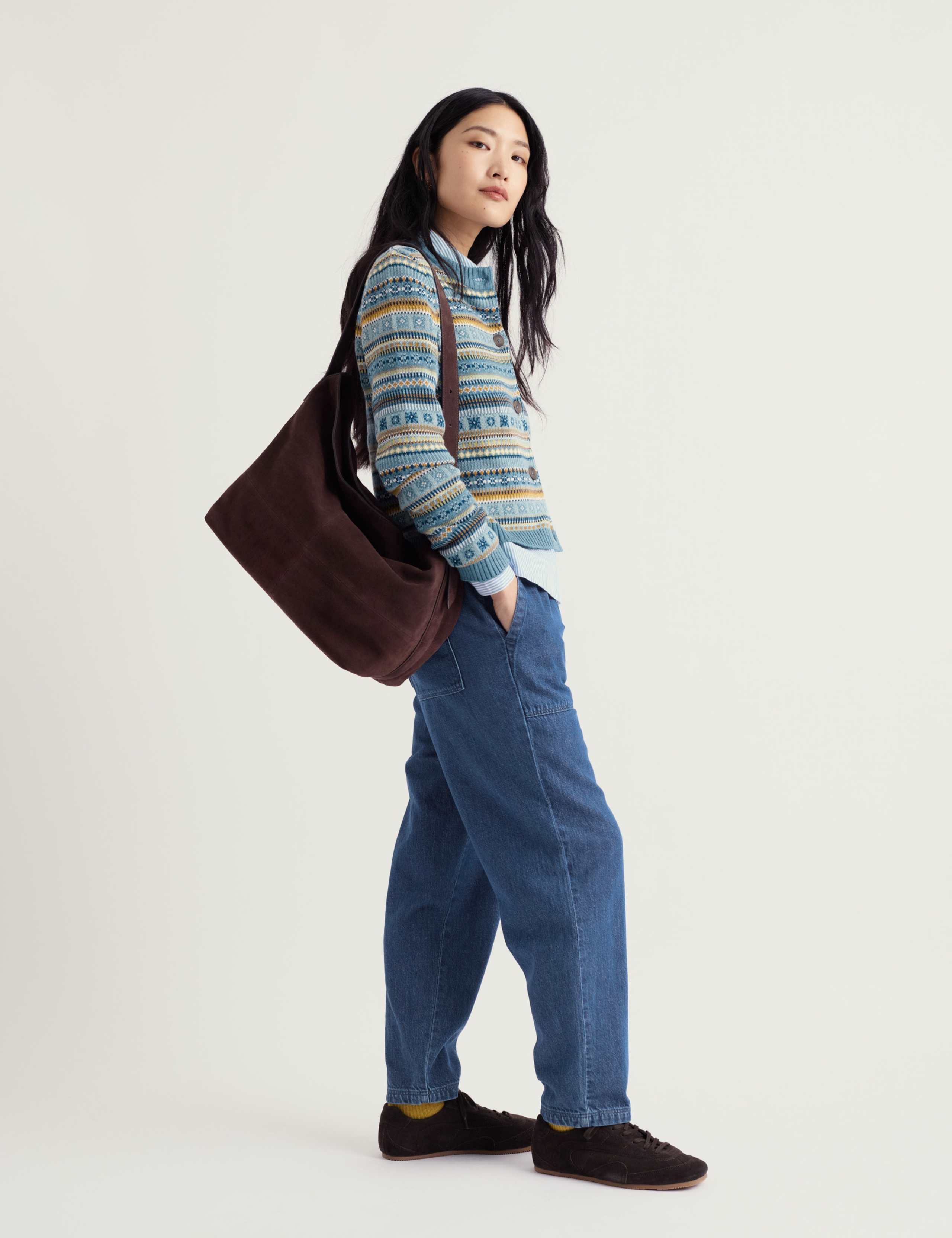 Pure Cotton Fair Isle Crew Neck Cardigan
